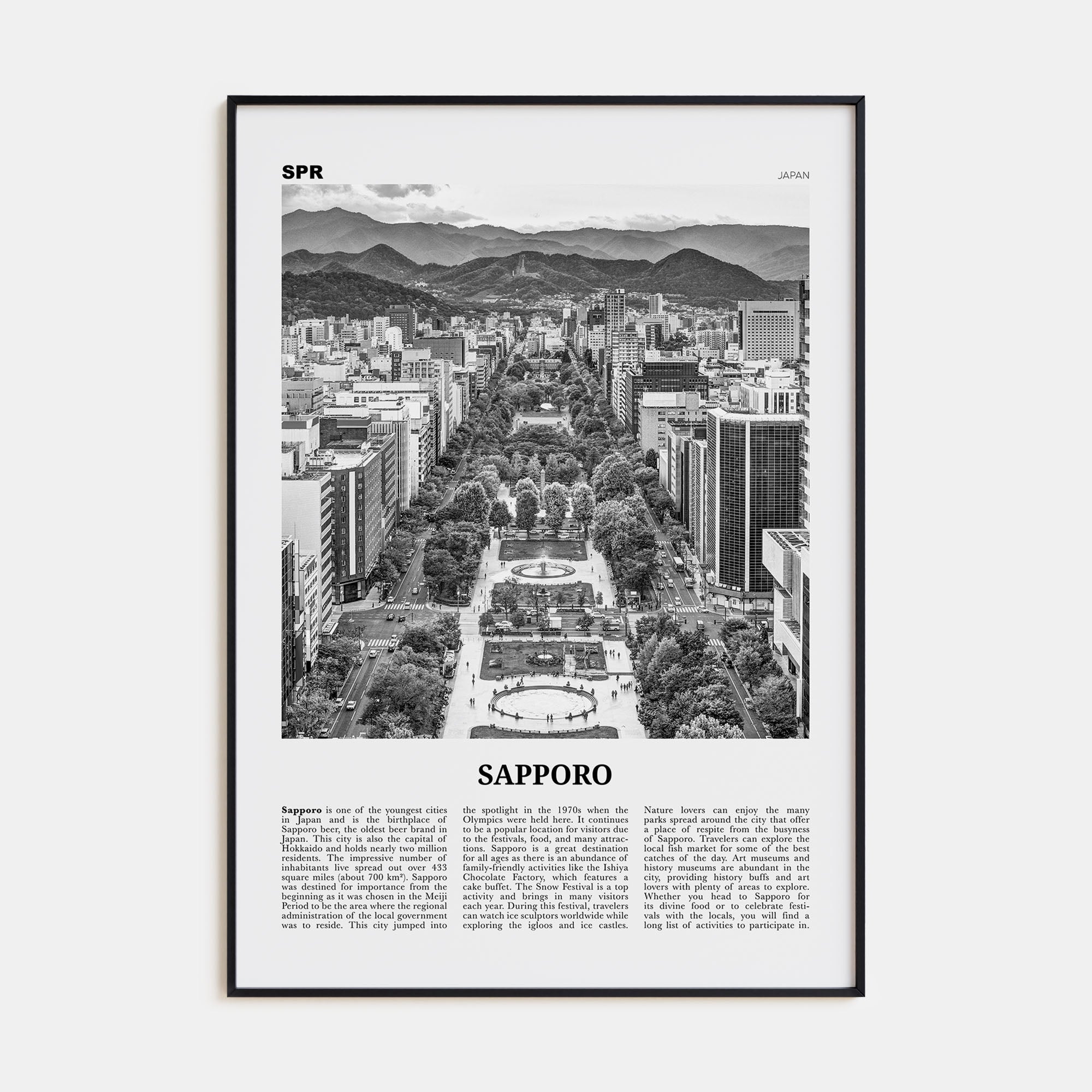 Sapporo Travel B&W Poster
