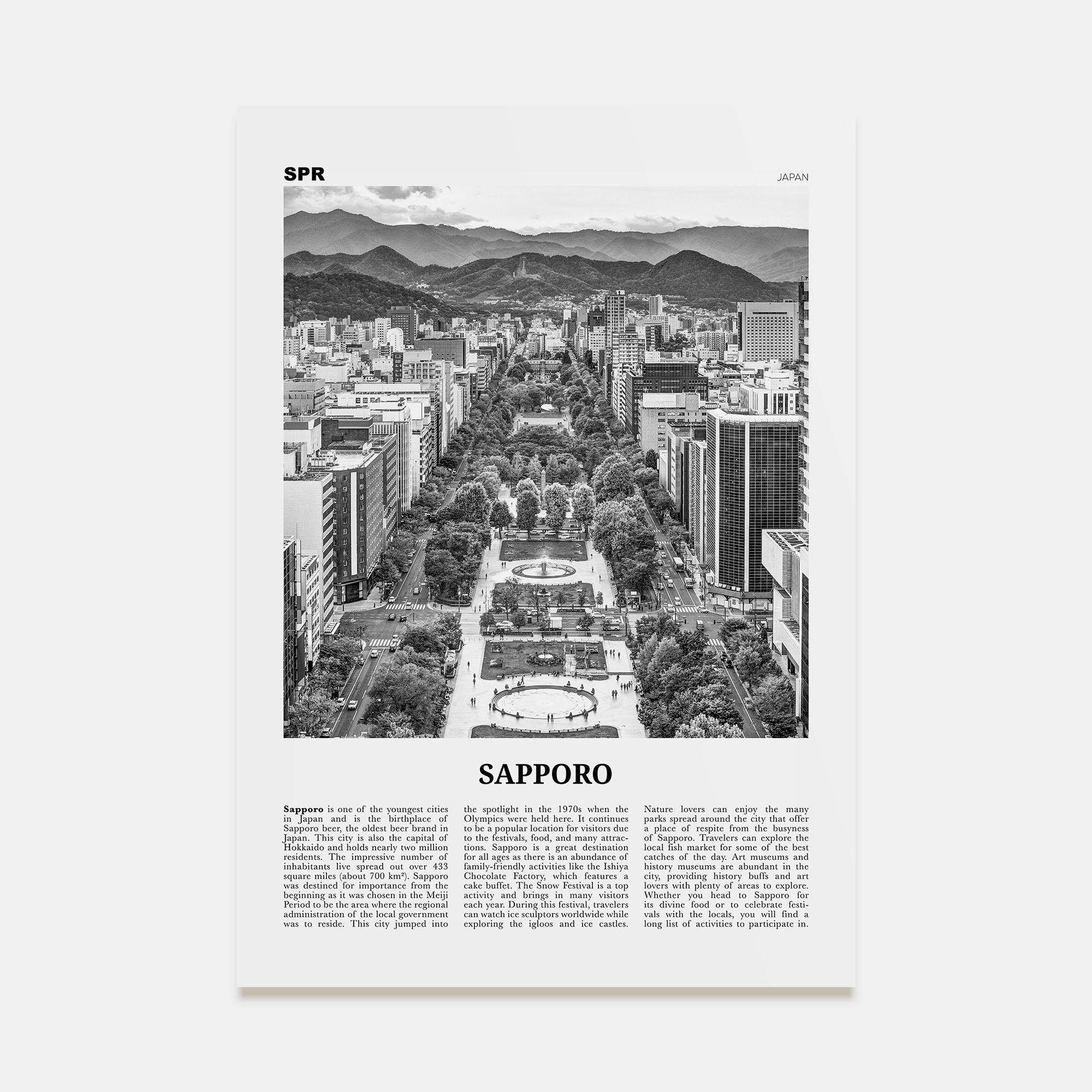 Sapporo Travel B&W Poster
