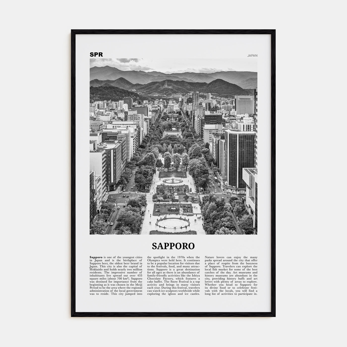 Sapporo Travel B&W Poster