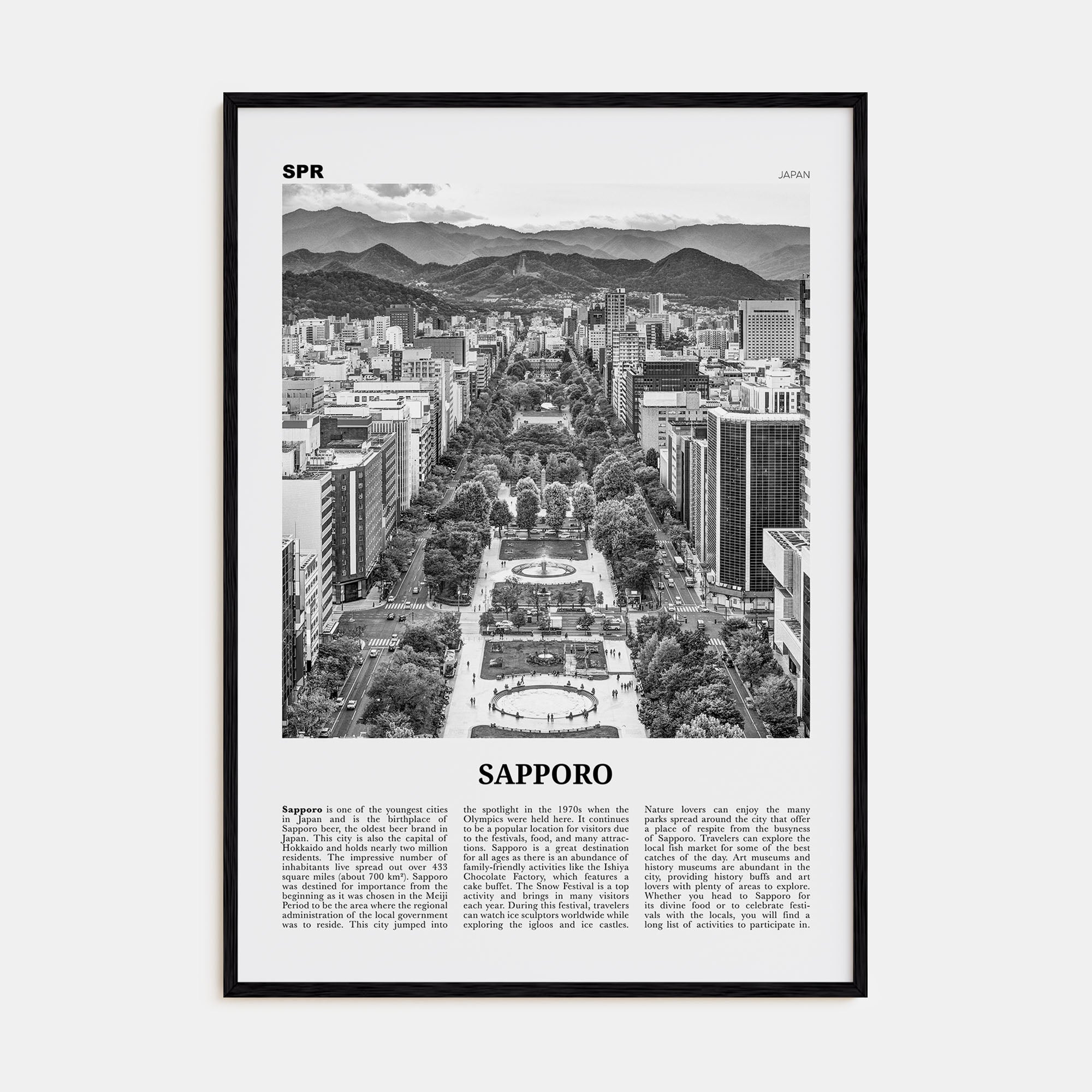 Sapporo Travel B&W Poster