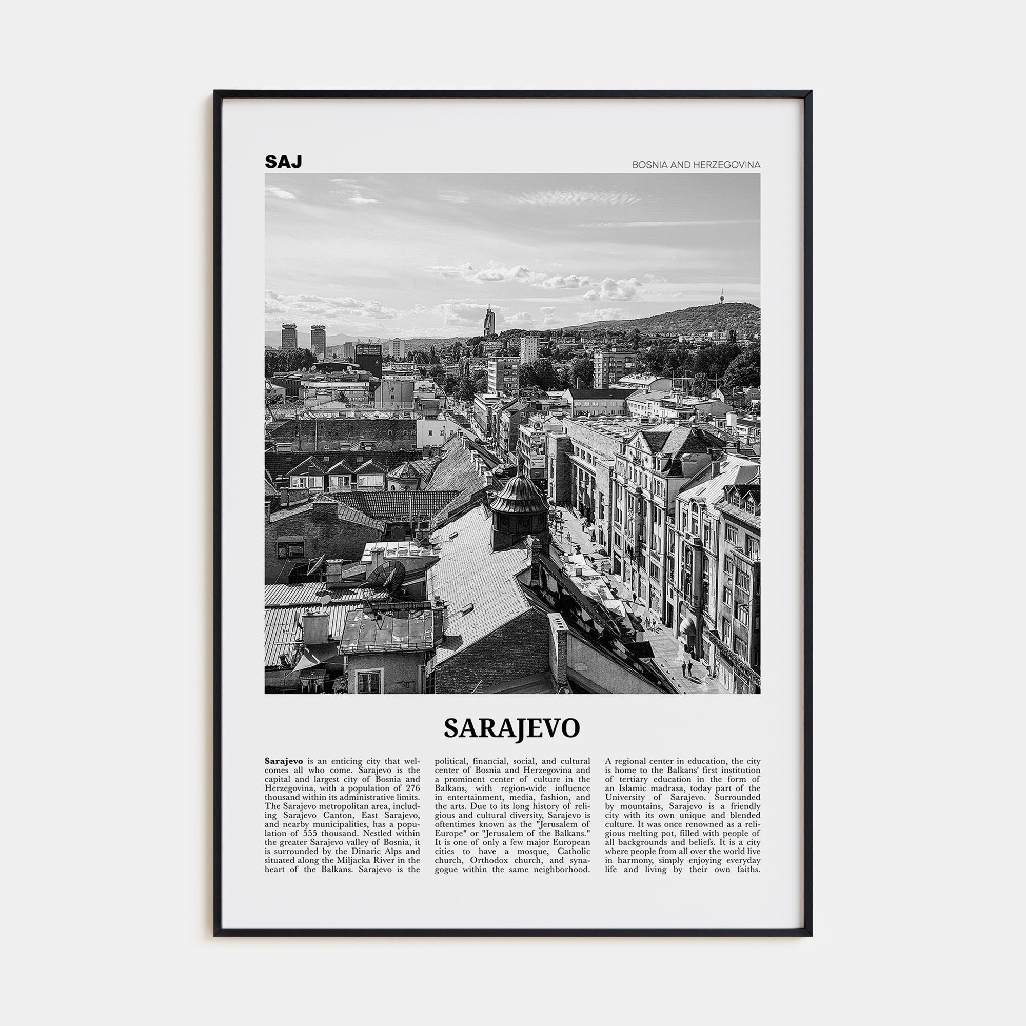 Sarajevo Travel B&W Poster