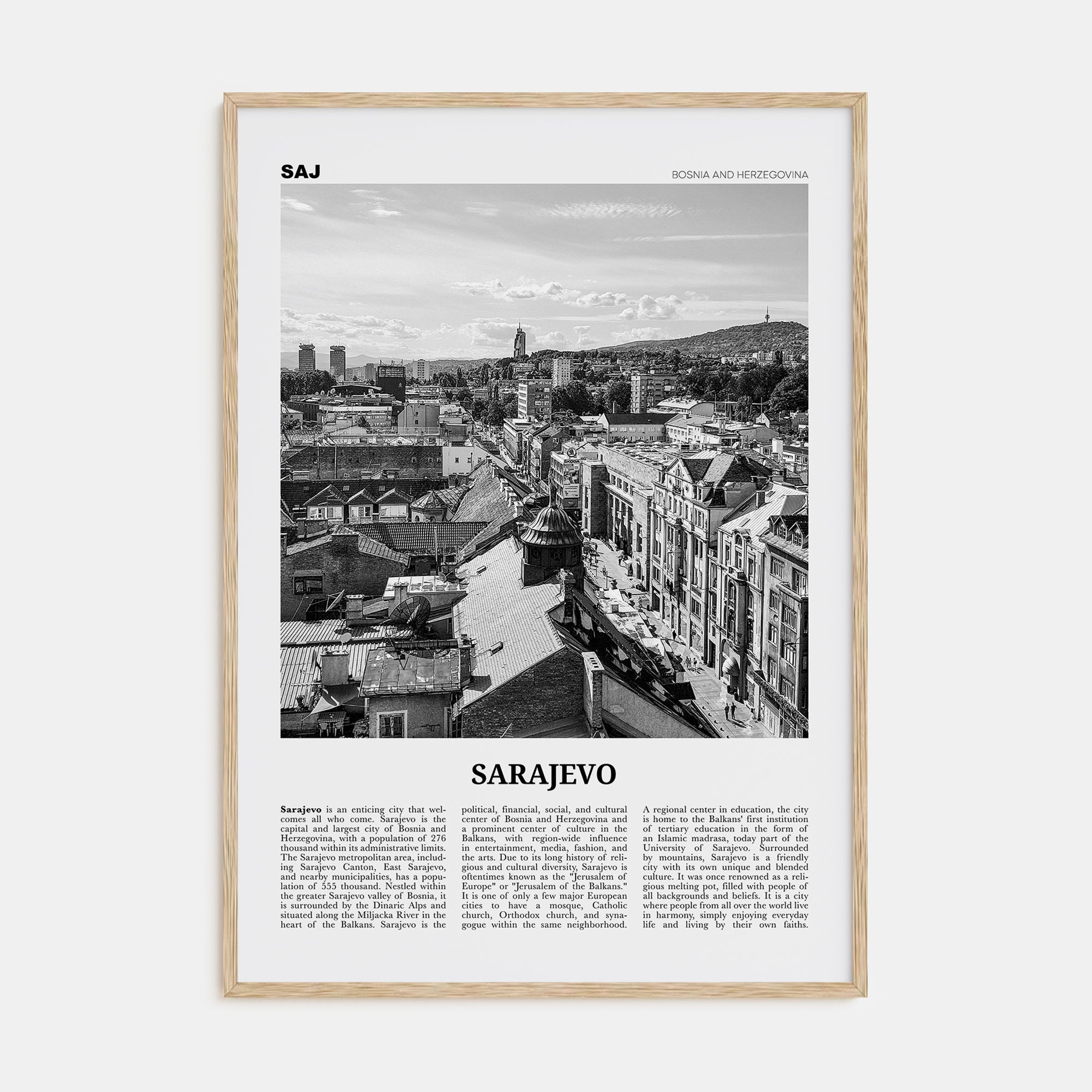 Sarajevo Travel B&W Poster