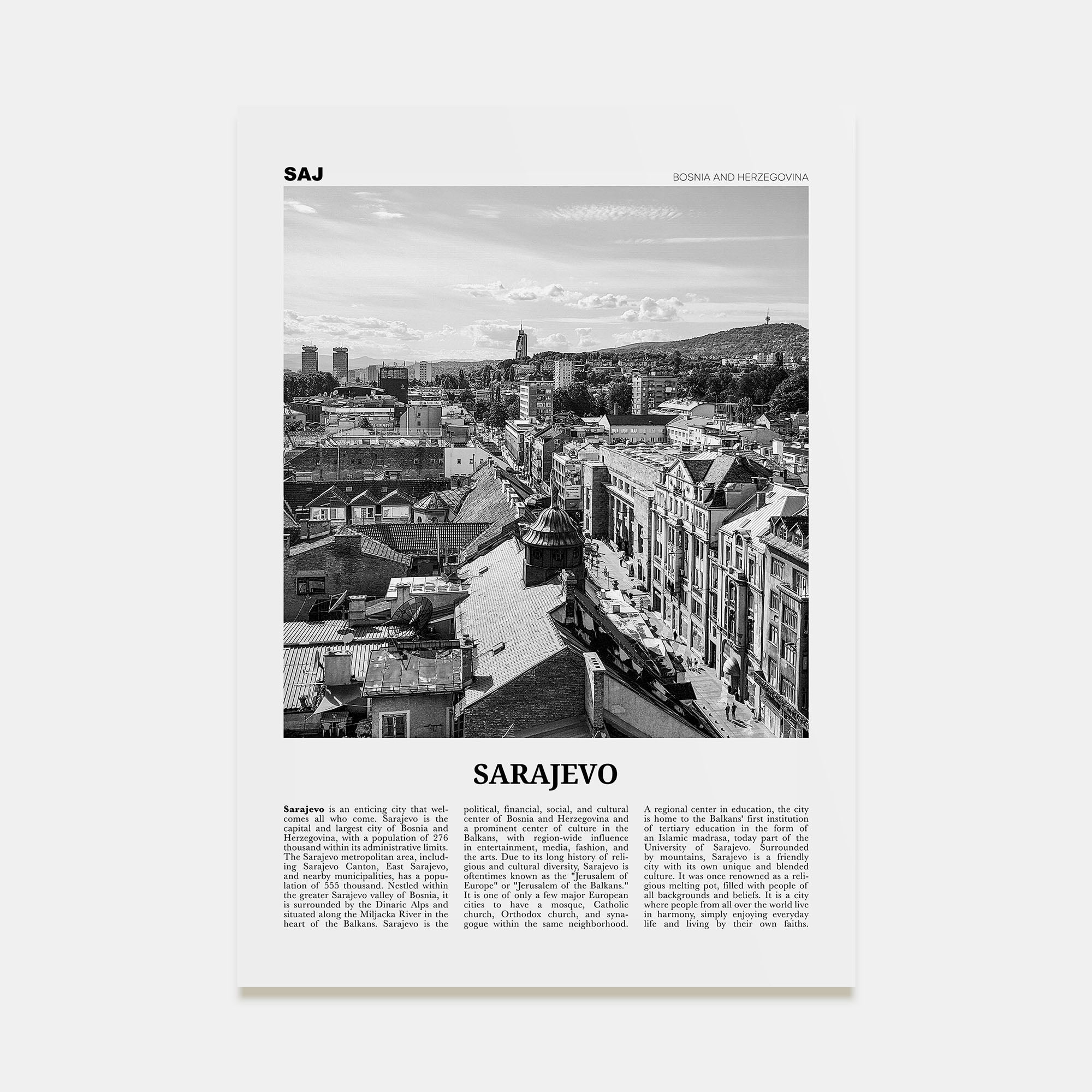 Sarajevo Travel B&W Poster