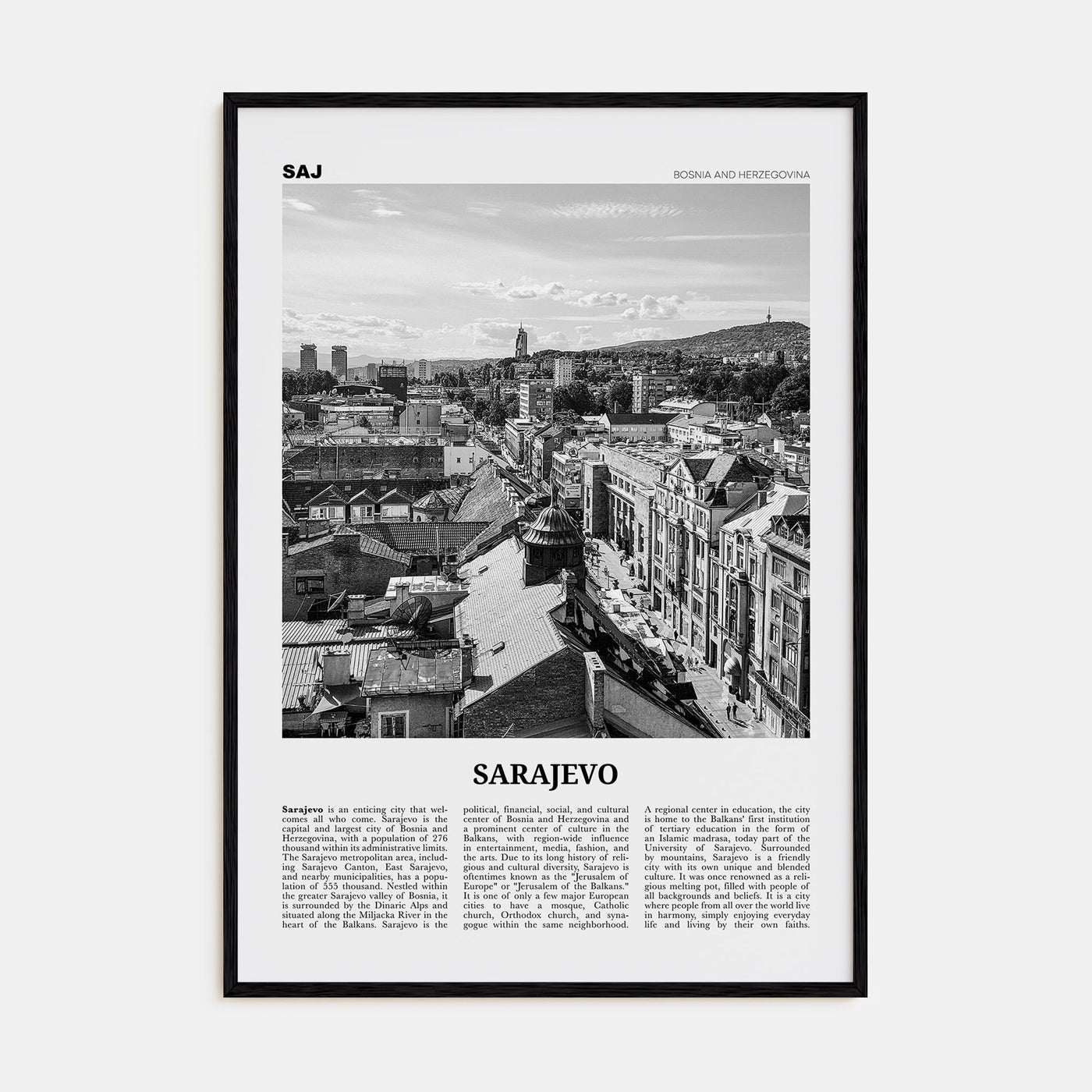 Sarajevo Travel B&W Poster