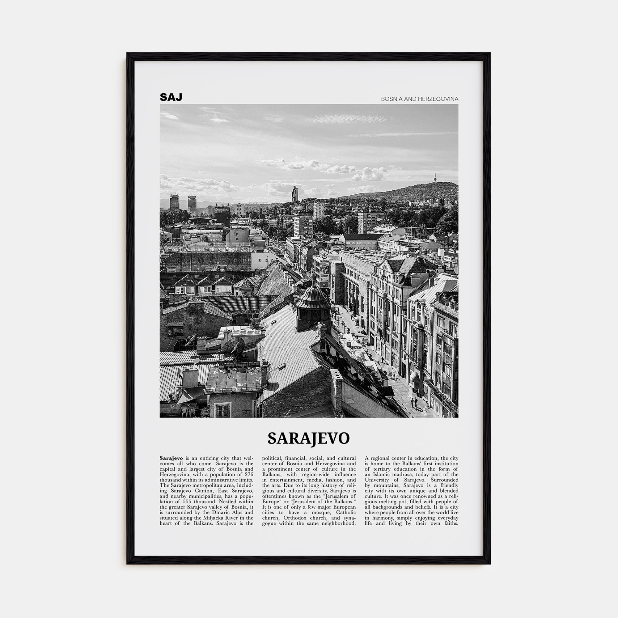 Sarajevo Travel B&W Poster