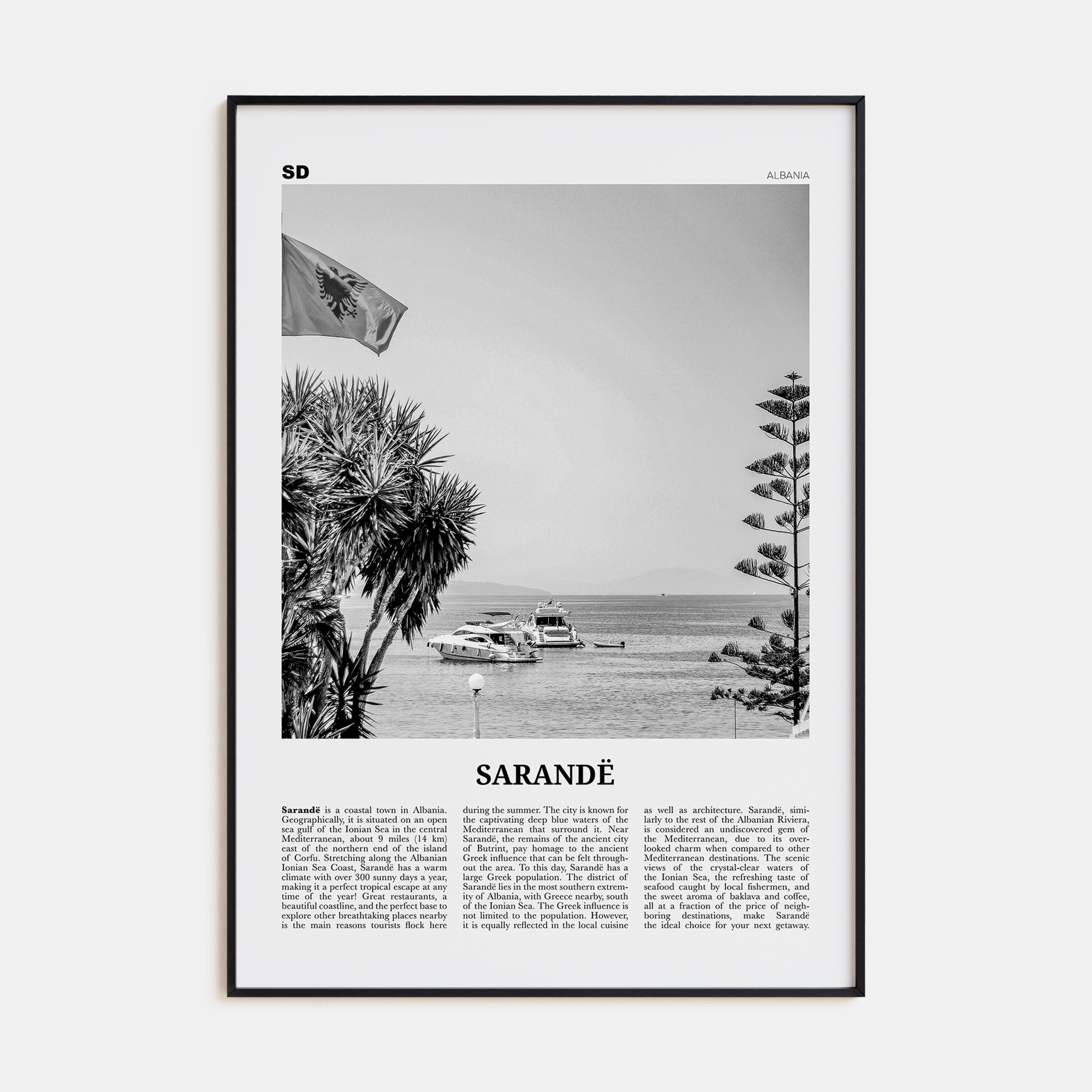 Sarandë Travel B&W Poster