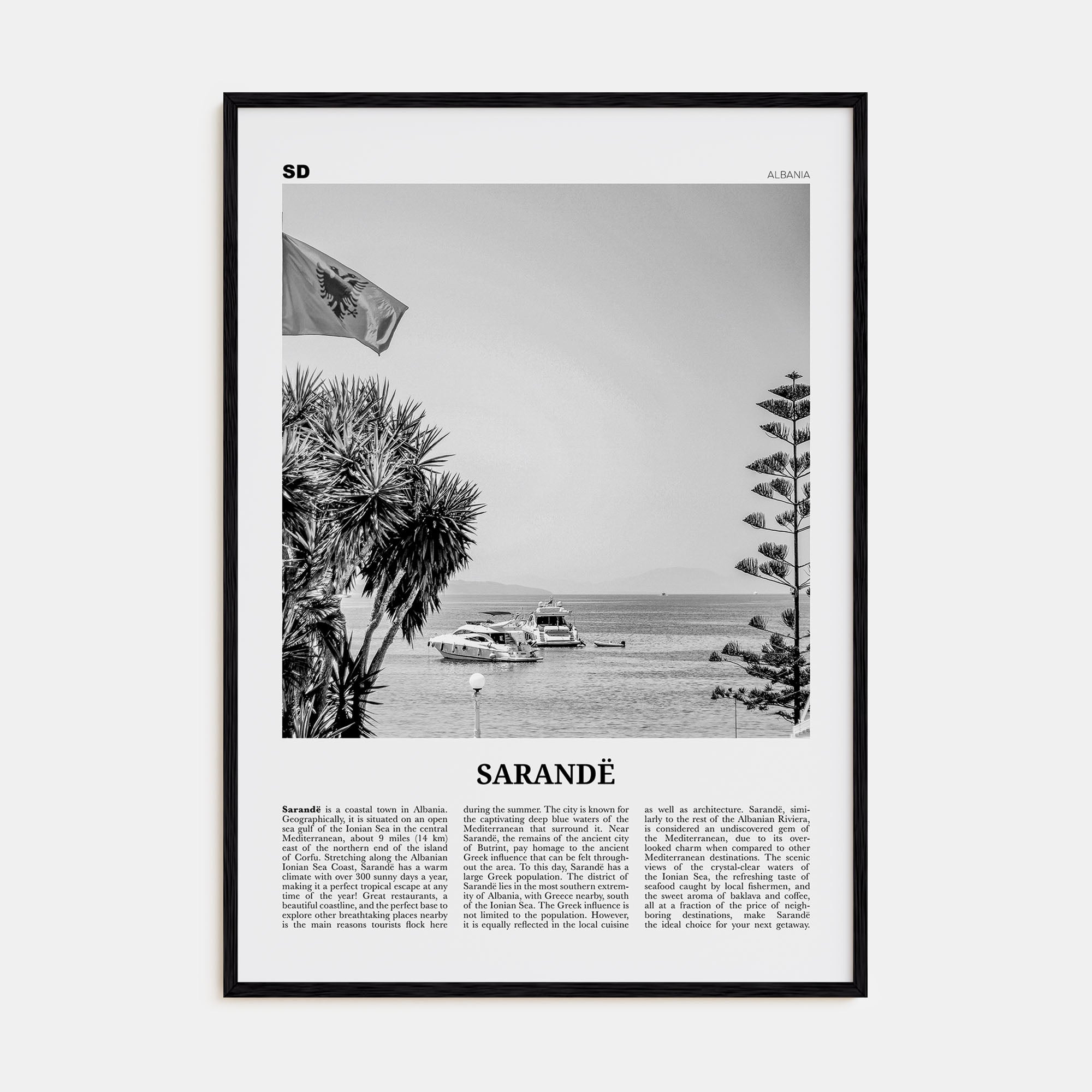 Sarandë Travel B&W Poster
