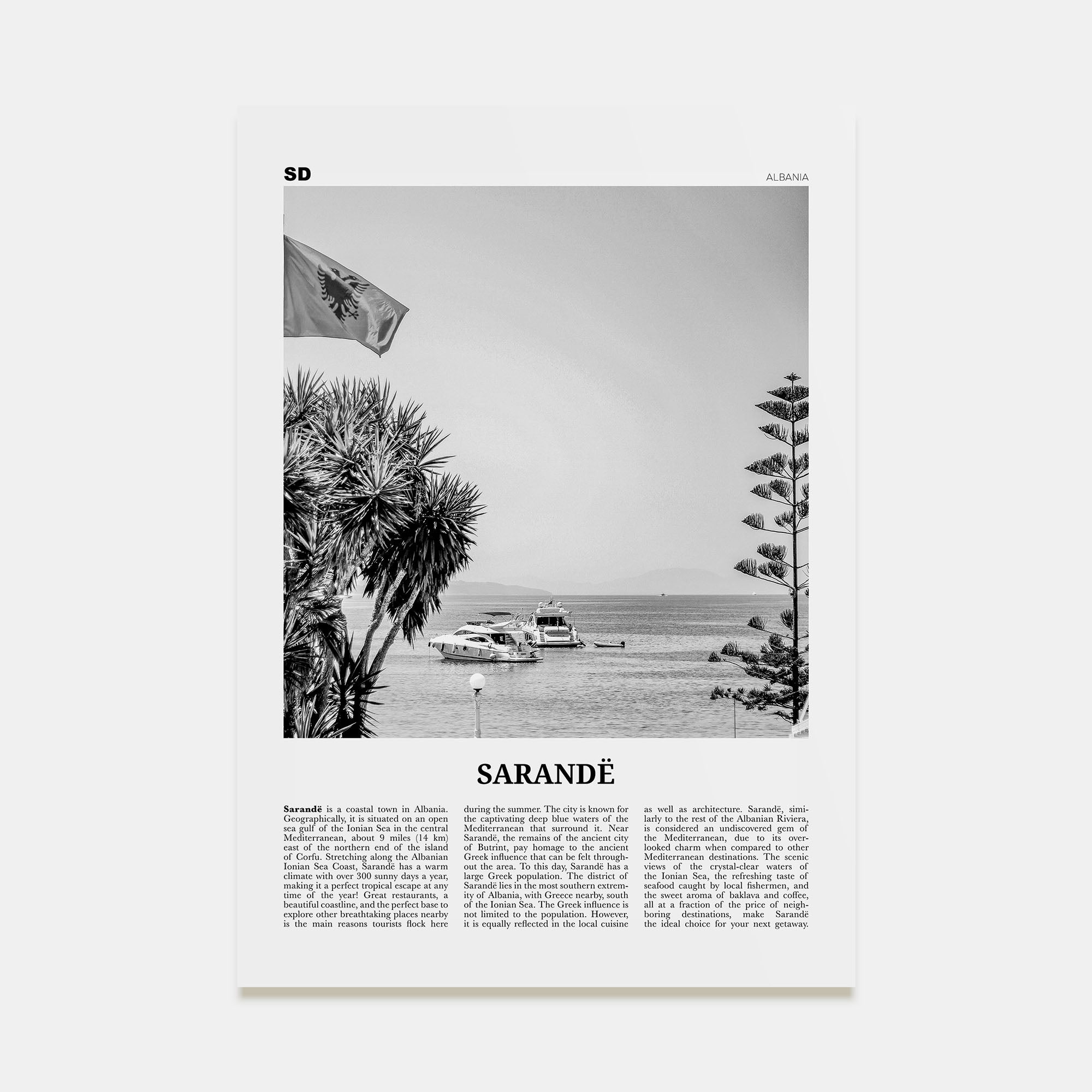 Sarandë Travel B&W Poster