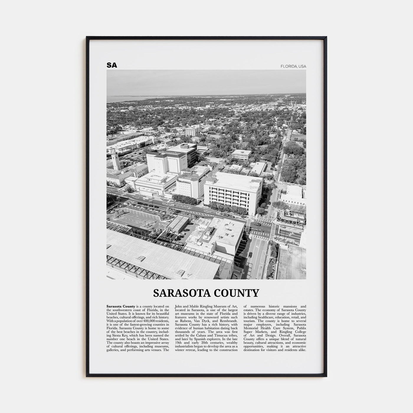 Sarasota County Travel B&W Poster