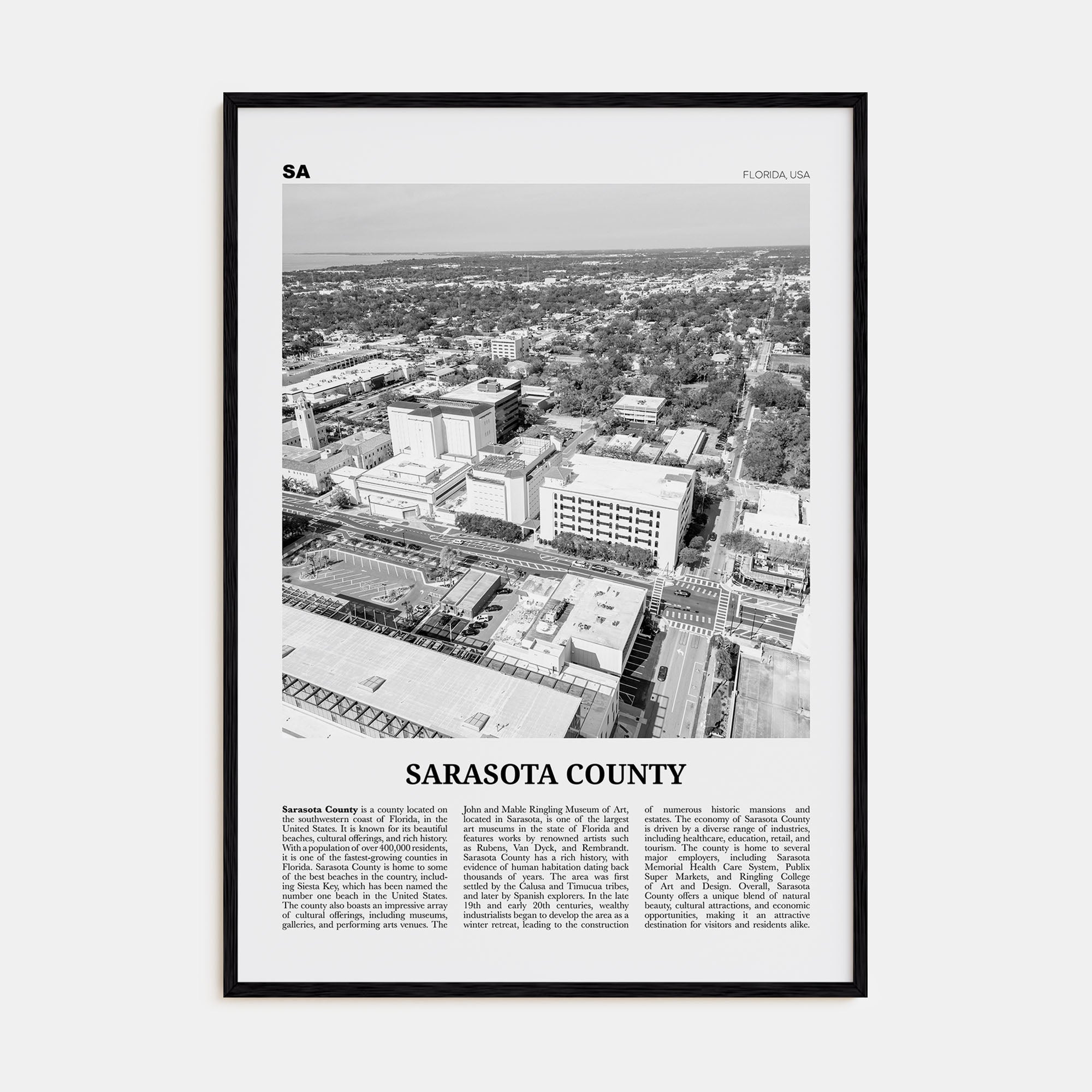 Sarasota County Travel B&W Poster