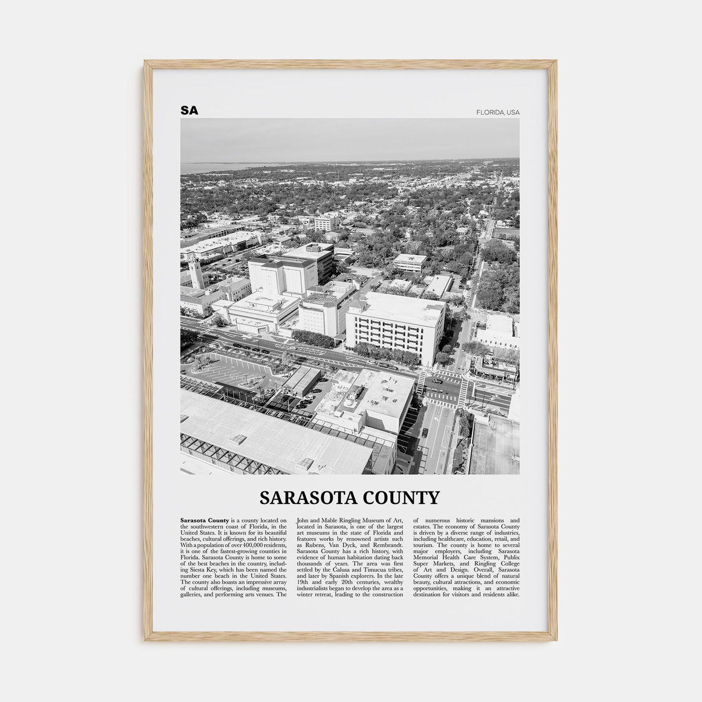 Sarasota County Travel B&W Poster