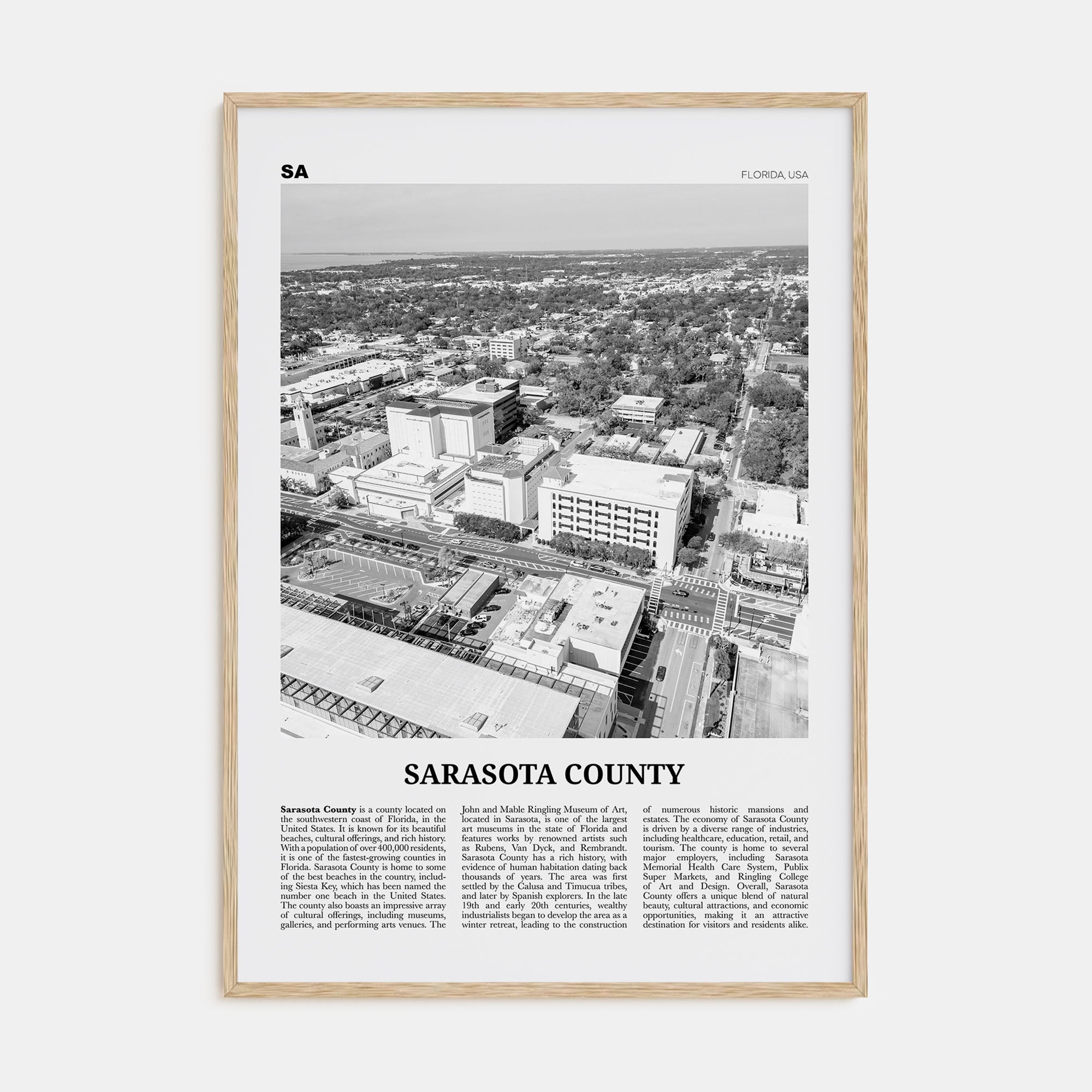 Sarasota County Travel B&W Poster
