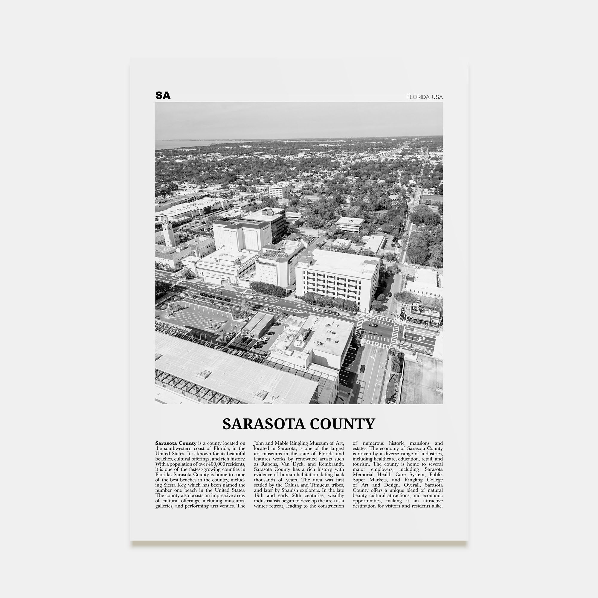 Sarasota County Travel B&W Poster