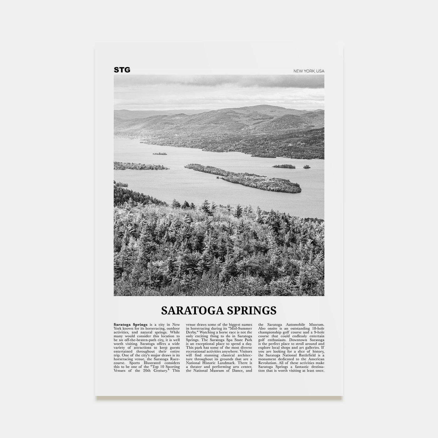 Saratoga Springs Travel B&W Poster
