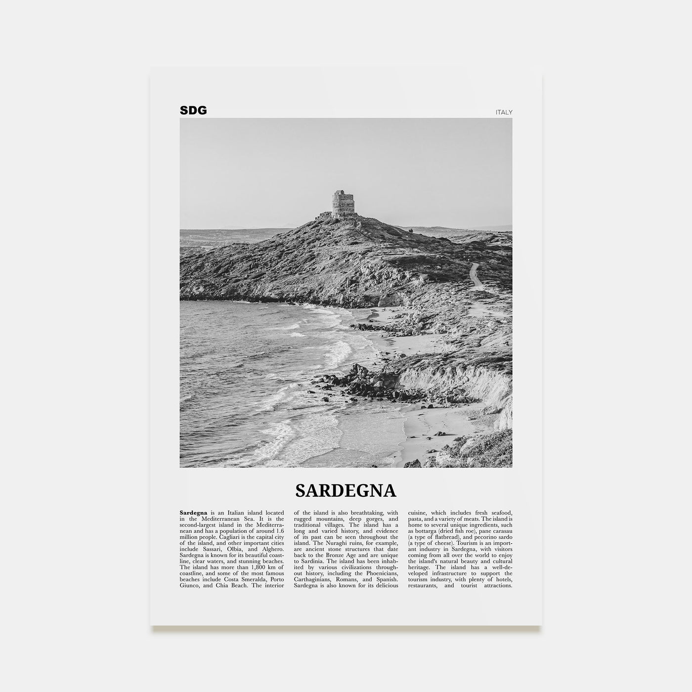 Sardegna Travel B&W Poster