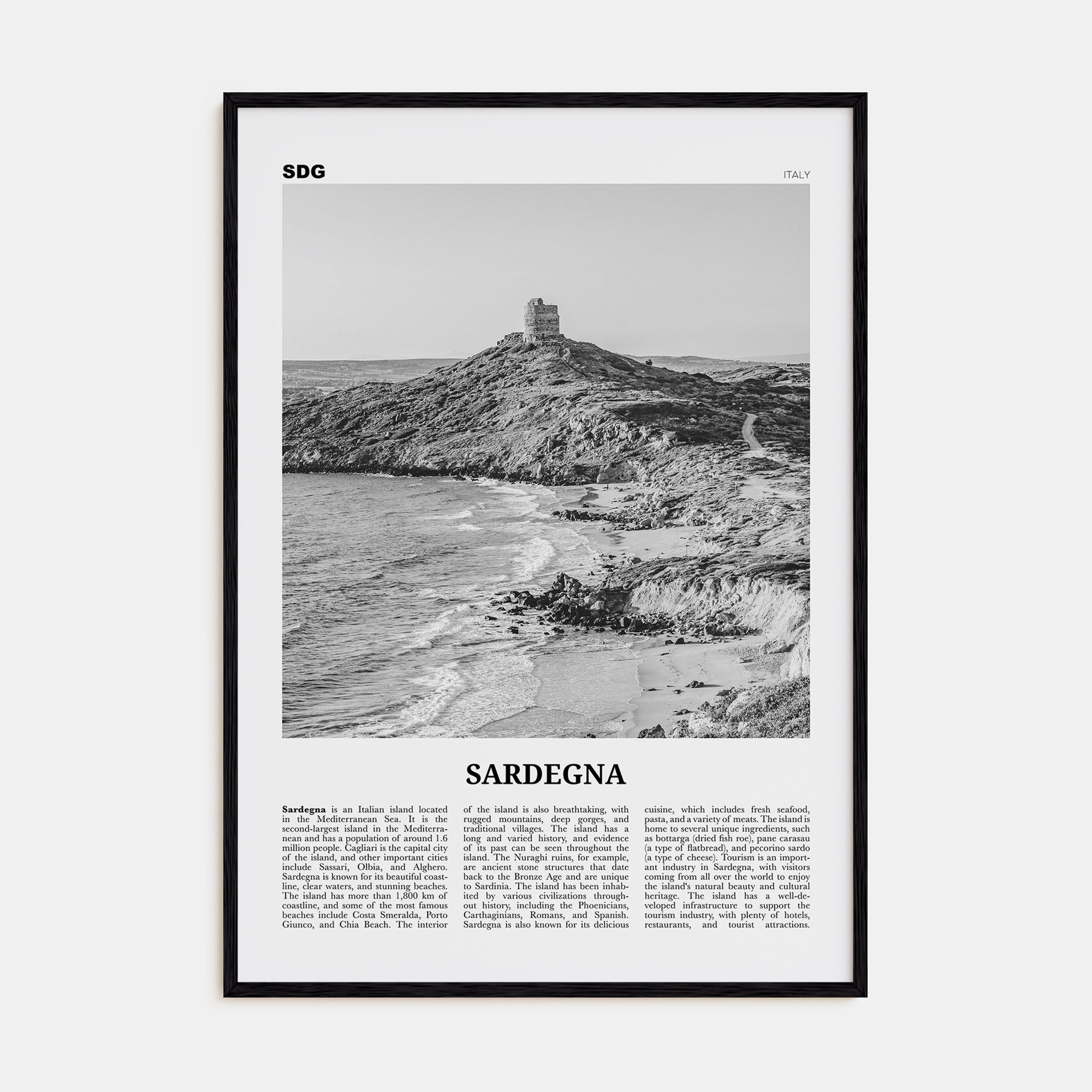 Sardegna Travel B&W Poster