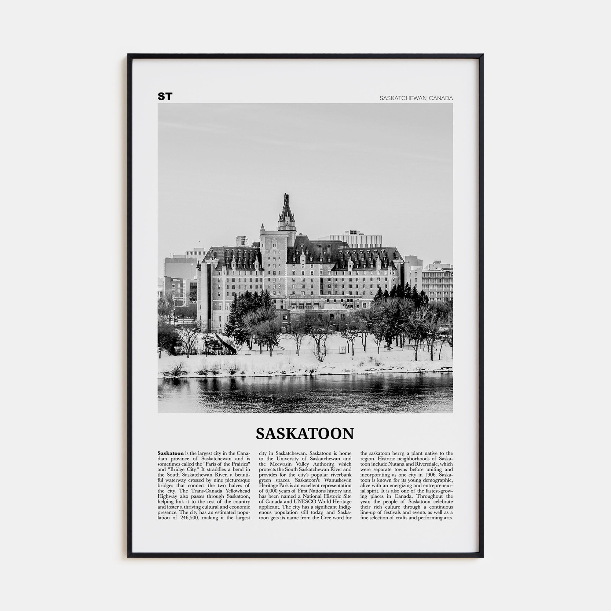 Saskatoon Travel B&W Poster