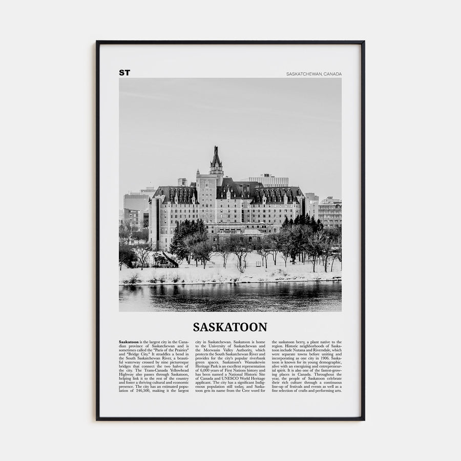 Saskatoon Travel B&W Poster
