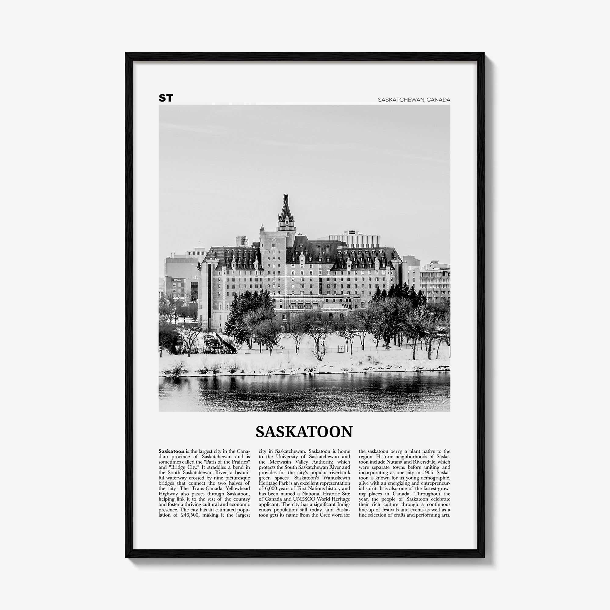 Saskatoon Print Black and White, Saskatoon Wall Art, Saskatoon Poster, Saskatoon Photo, Saskatoon Wall Décor, Saskatchewan, Corman Park