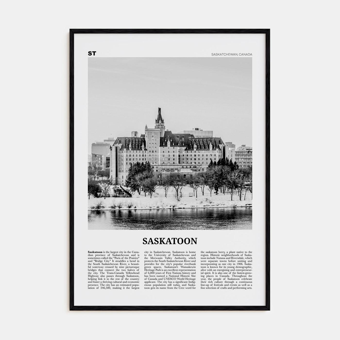Saskatoon Travel B&W Poster