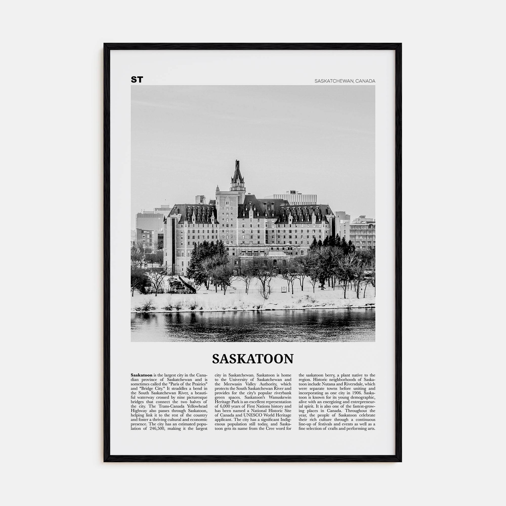 Saskatoon Travel B&W Poster
