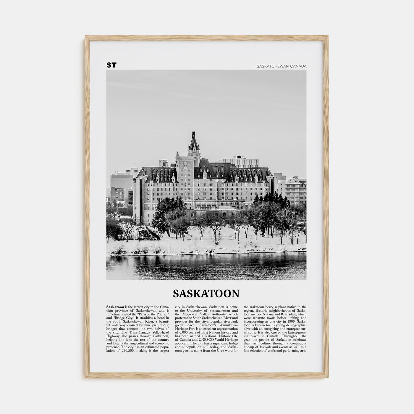 Saskatoon Travel B&W Poster