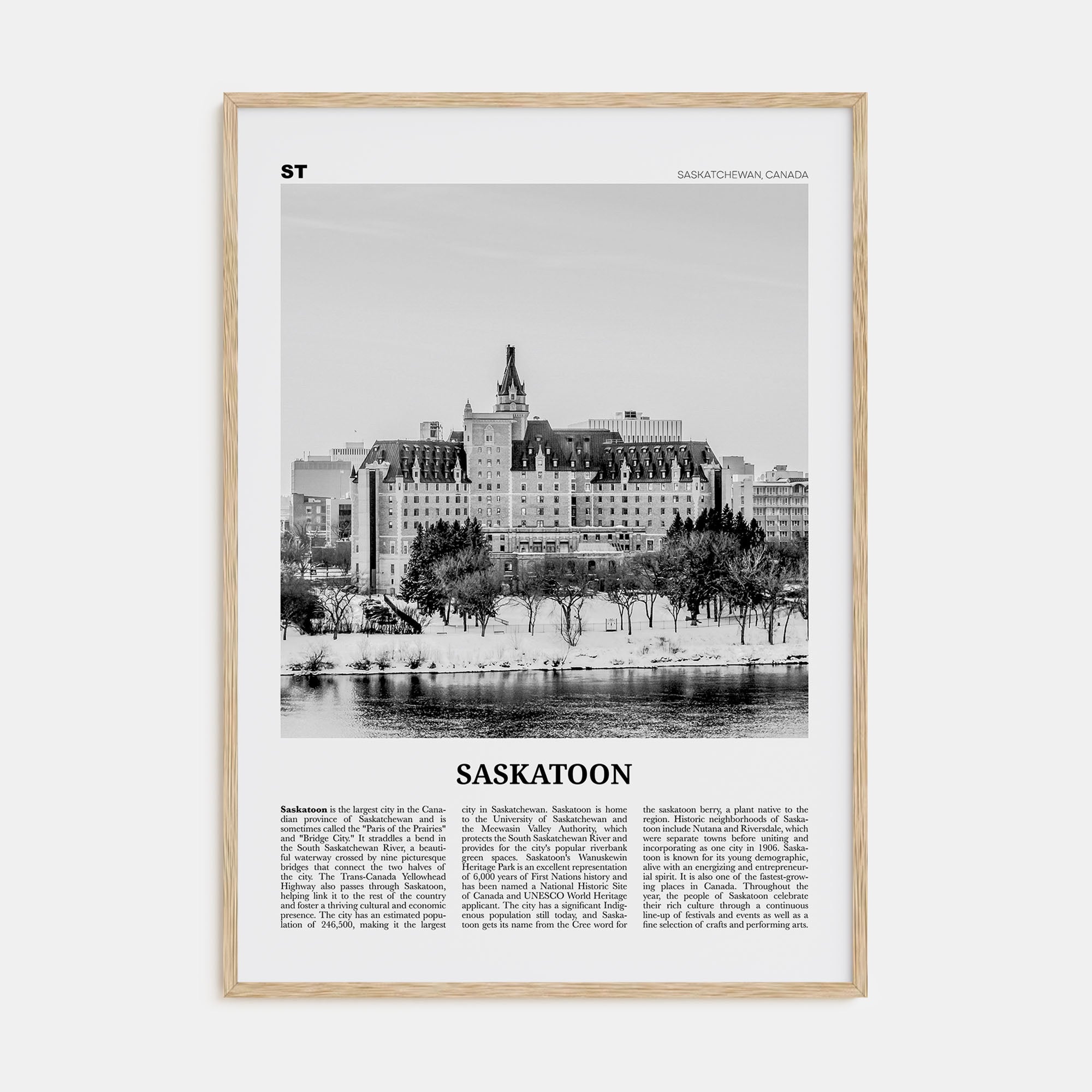 Saskatoon Travel B&W Poster