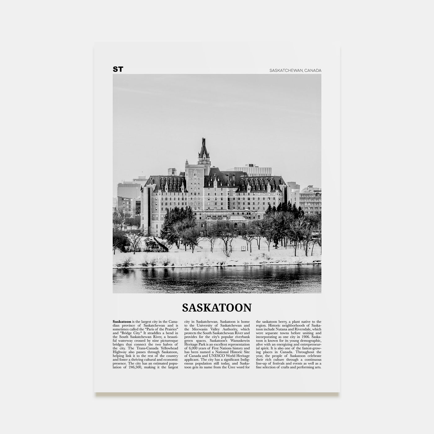 Saskatoon Travel B&W Poster