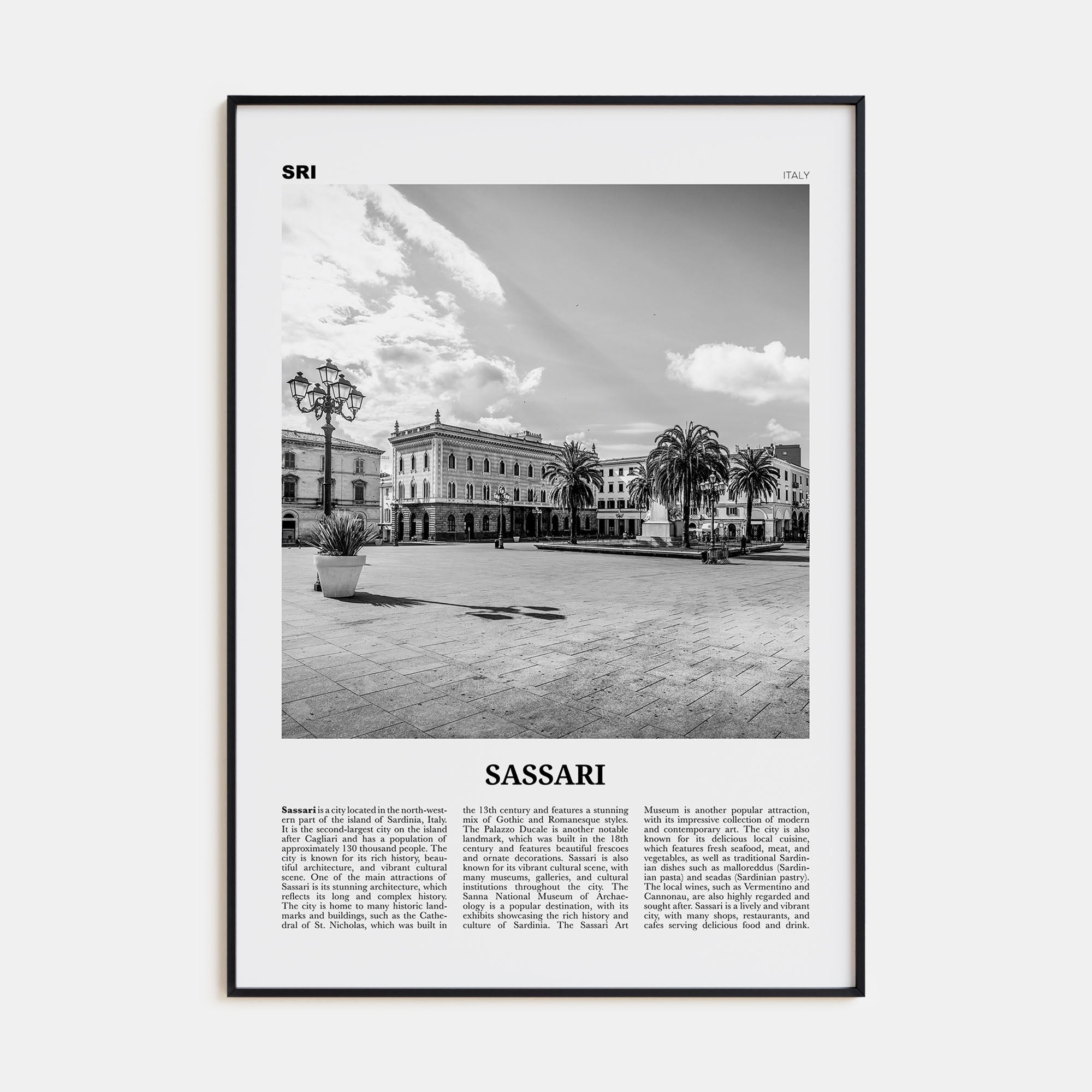 Sassari Travel B&W Poster