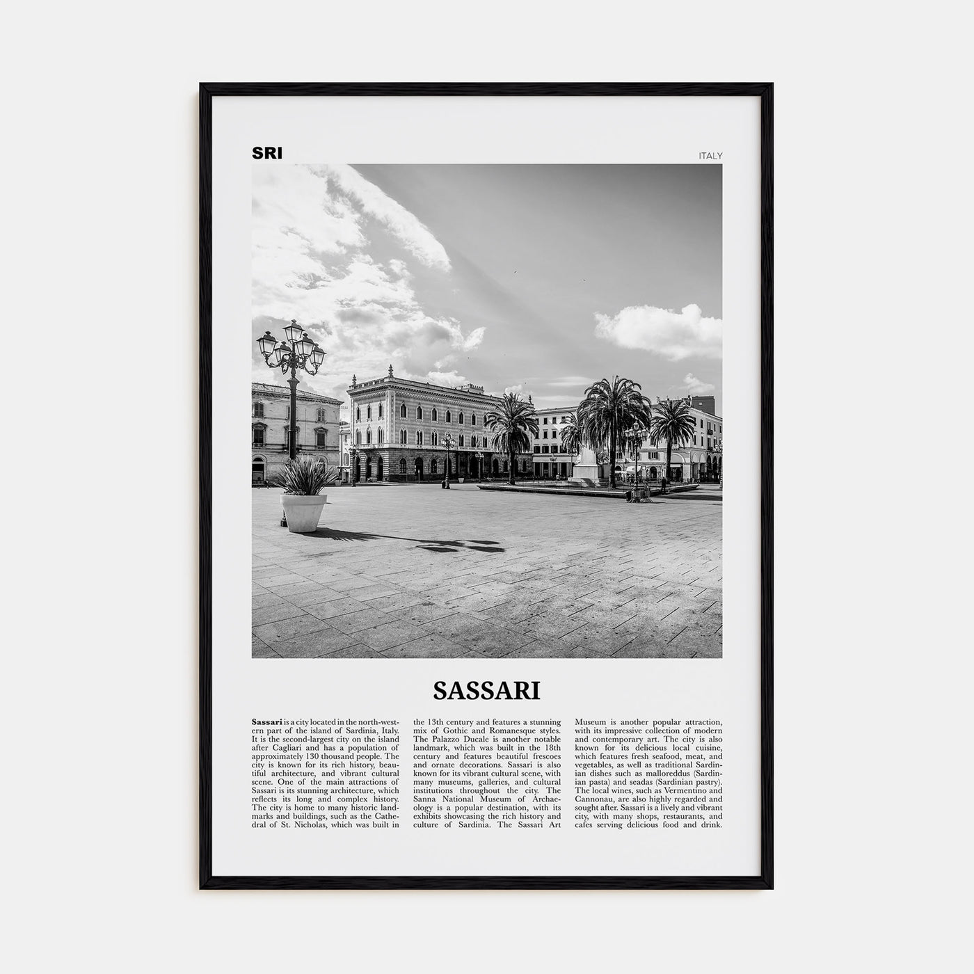 Sassari Travel B&W Poster