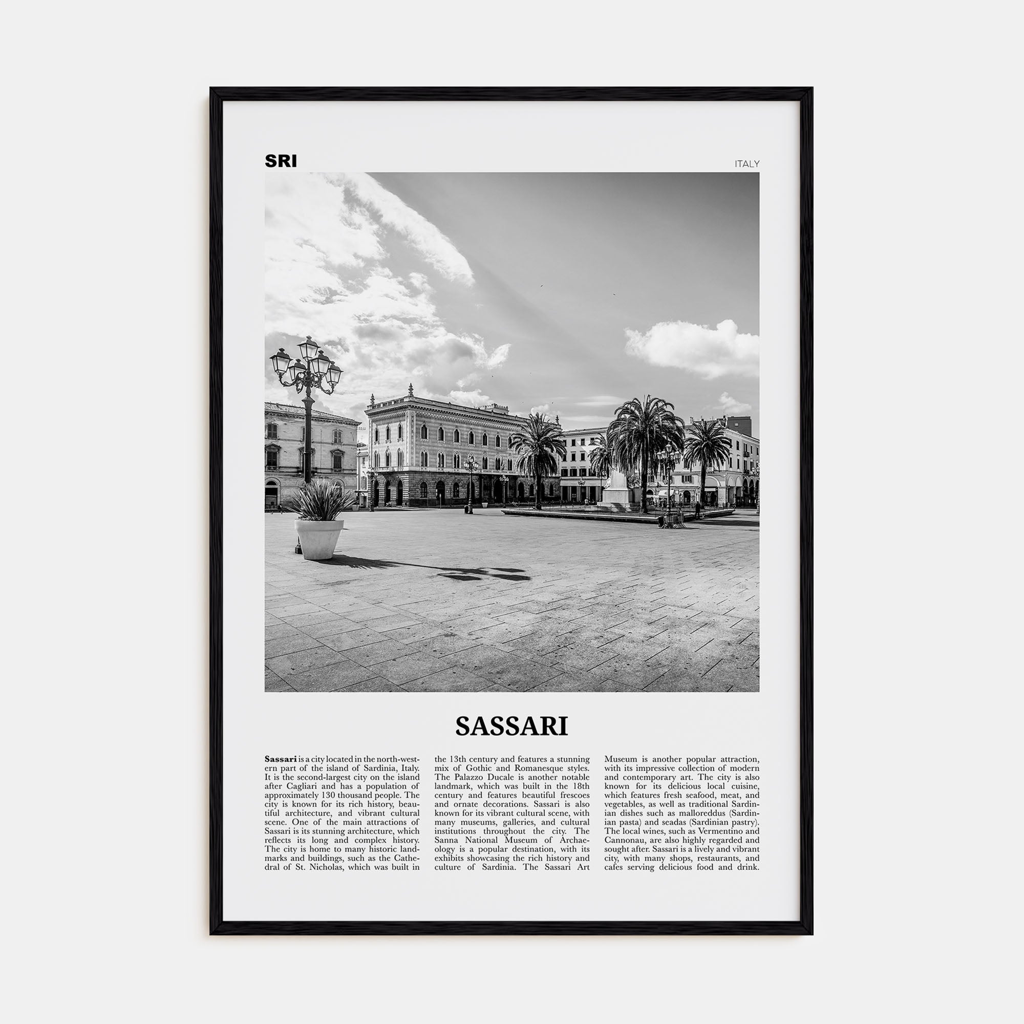 Sassari Travel B&W Poster