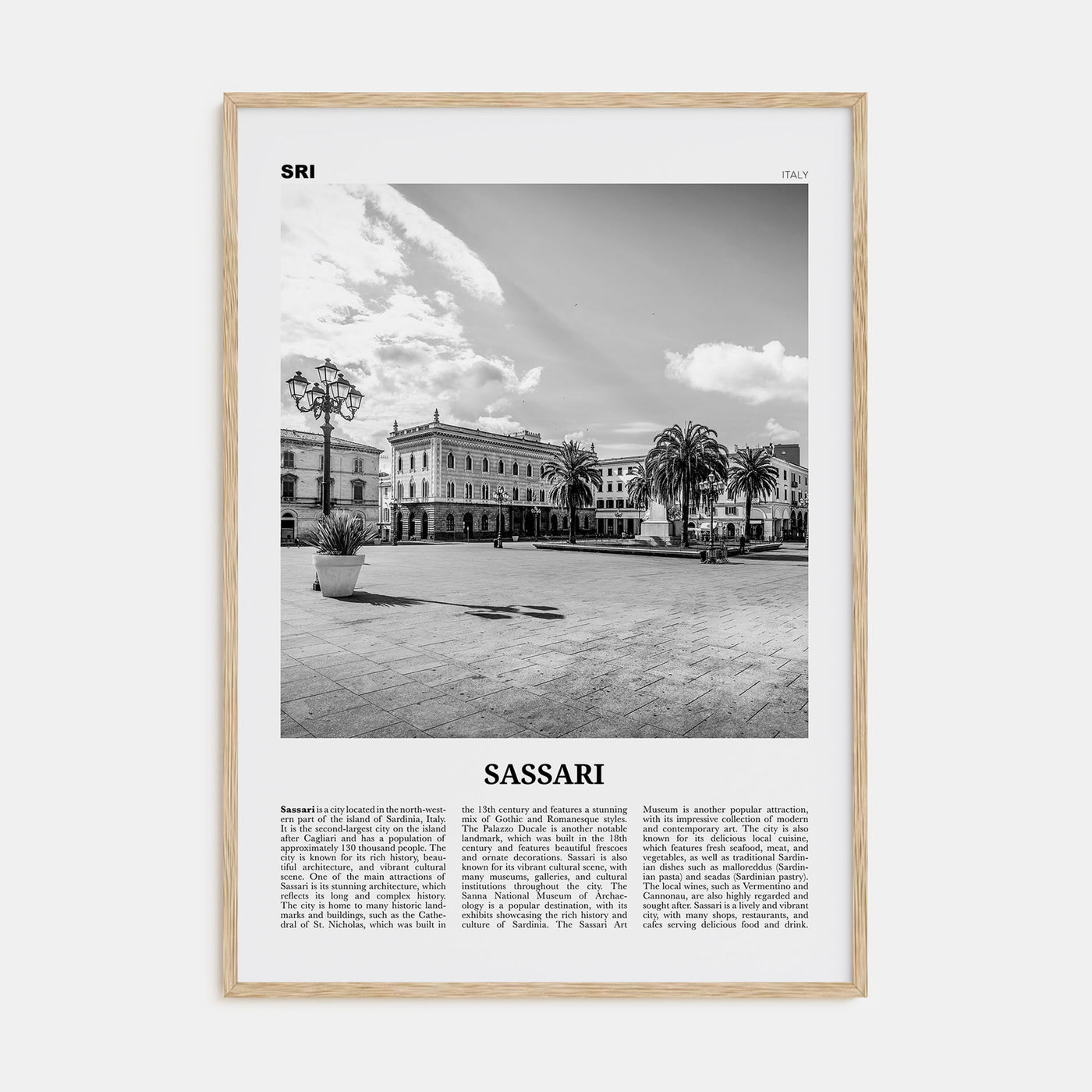 Sassari Travel B&W Poster
