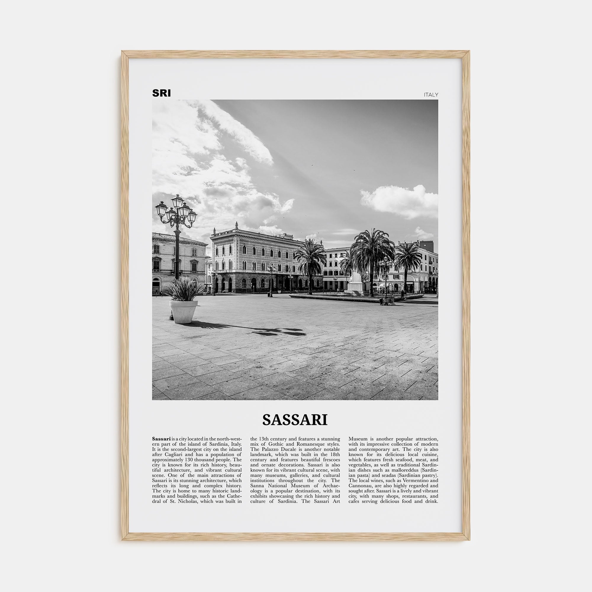 Sassari Travel B&W Poster