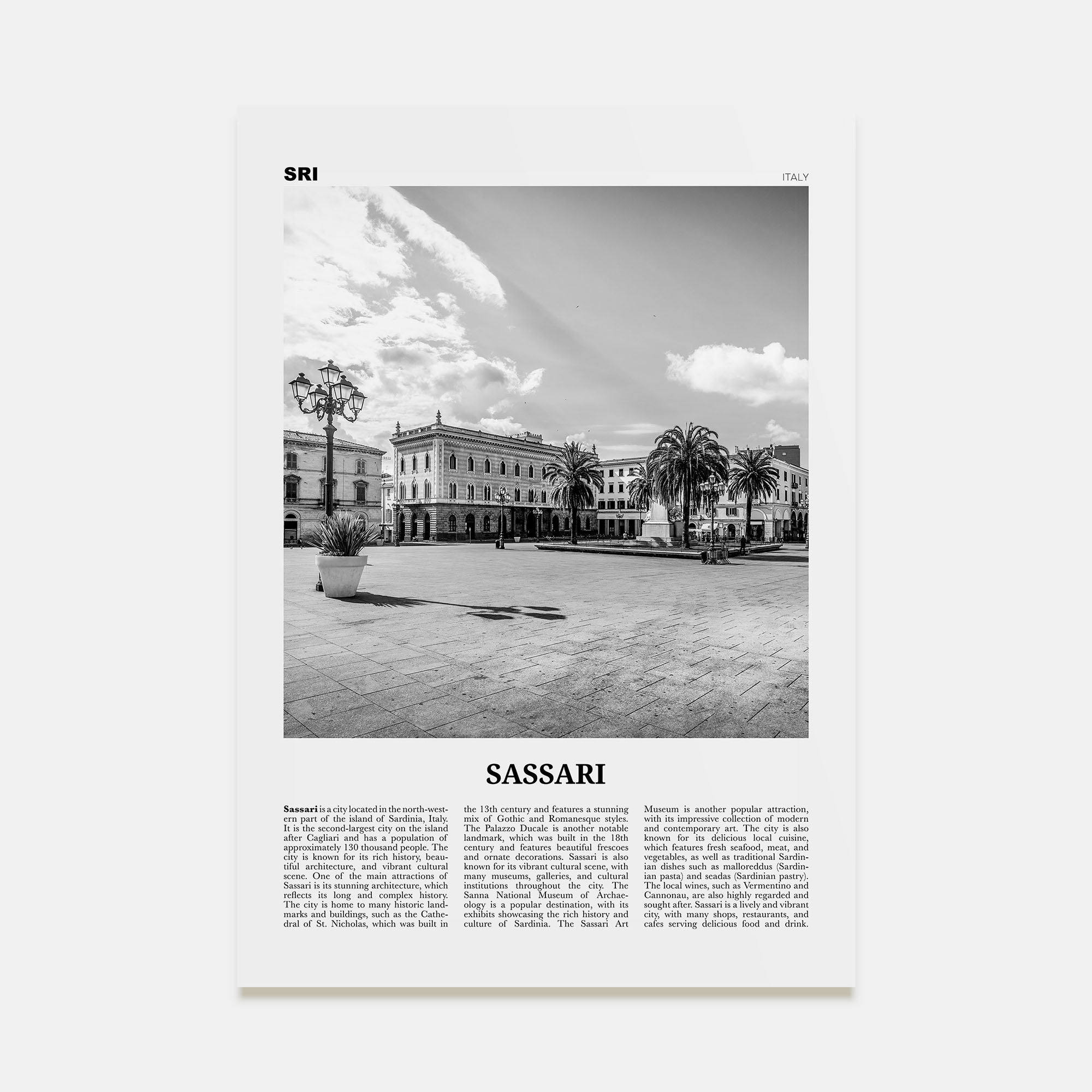 Sassari Travel B&W Poster