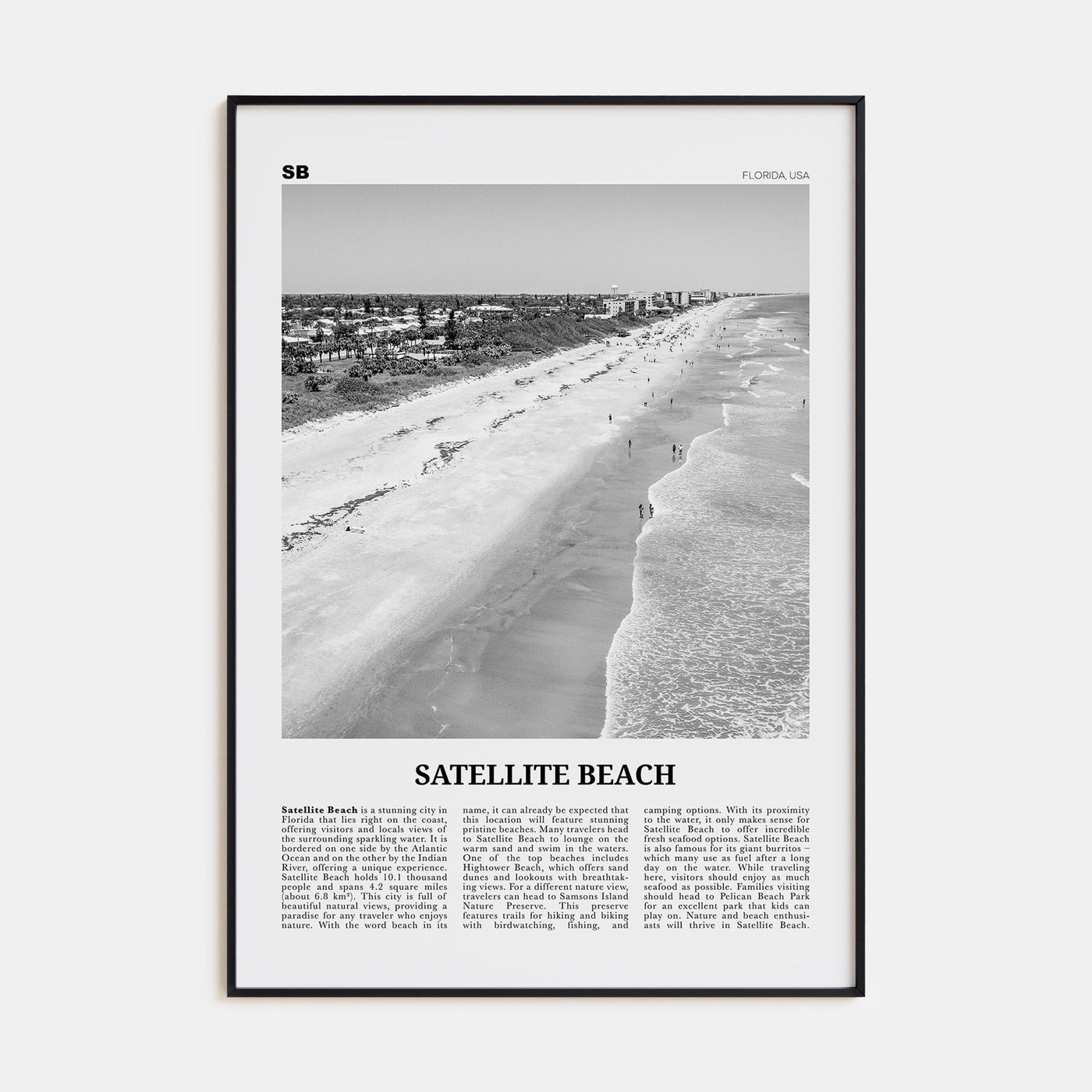 Satellite Beach Travel B&W Poster