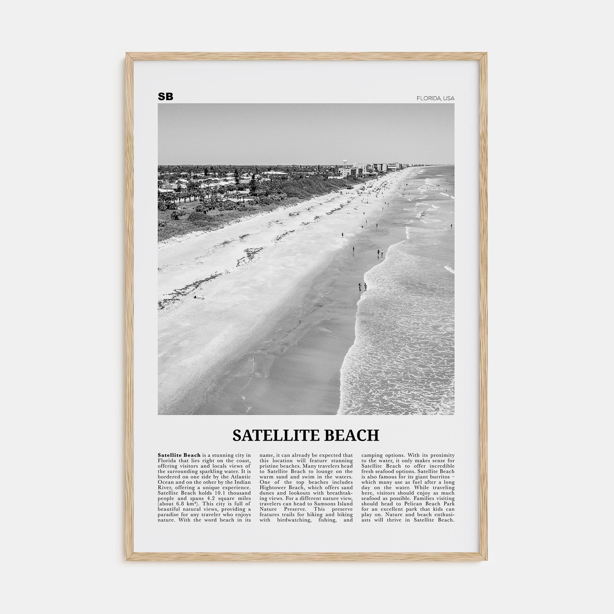 Satellite Beach Travel B&W Poster