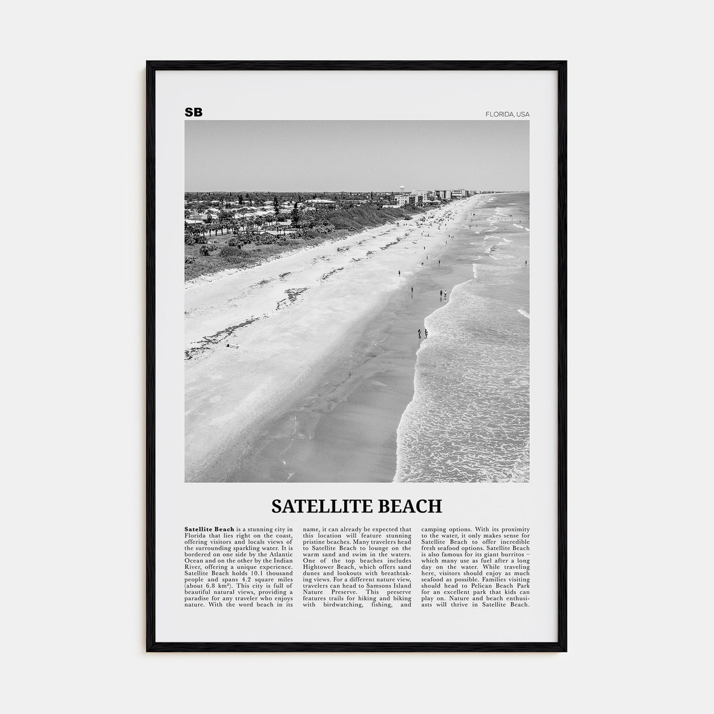 Satellite Beach Travel B&W Poster