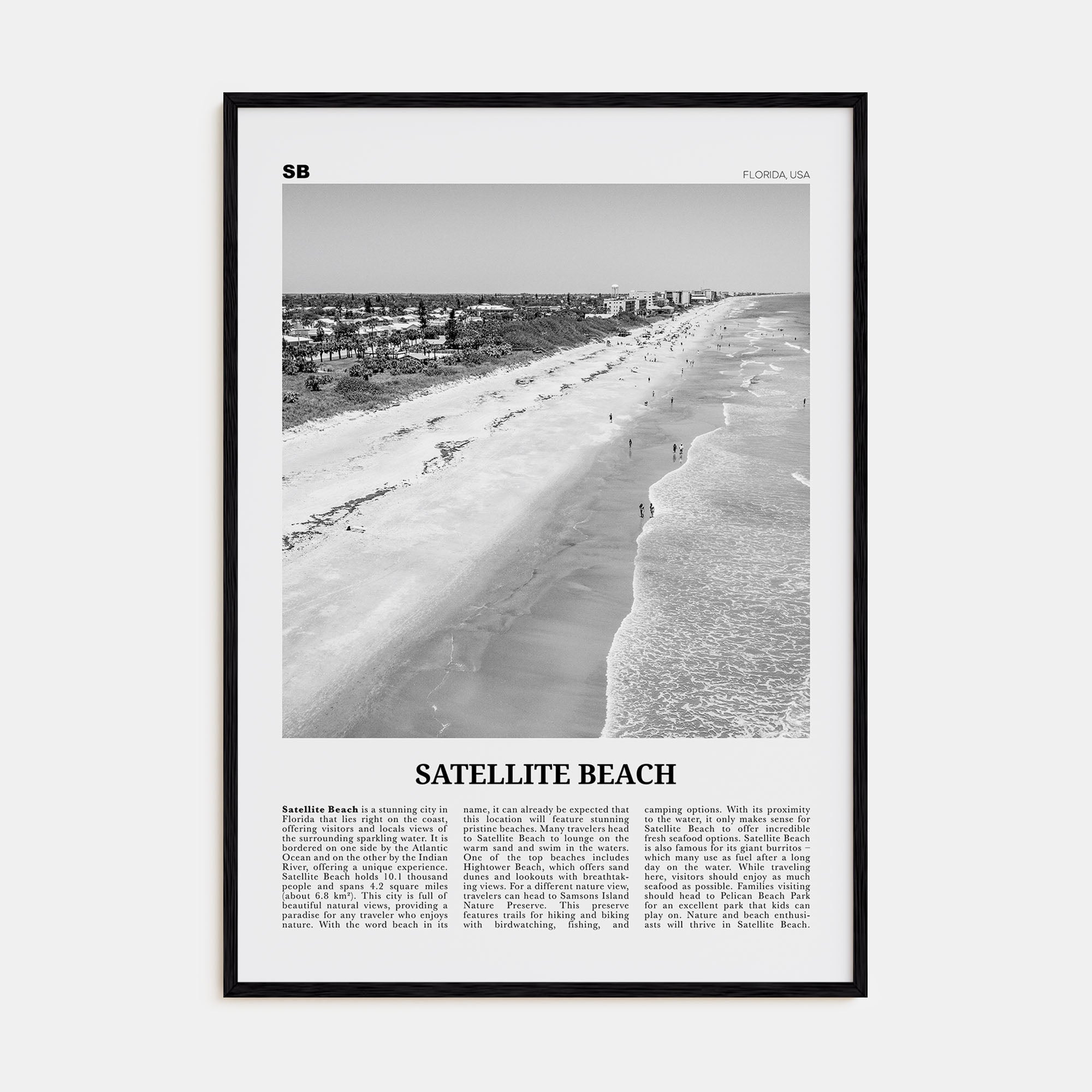 Satellite Beach Travel B&W Poster