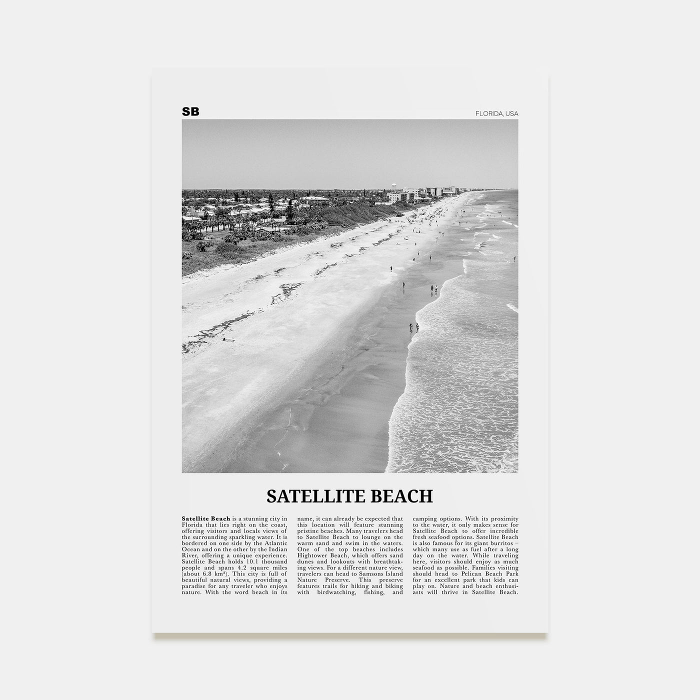 Satellite Beach Travel B&W Poster