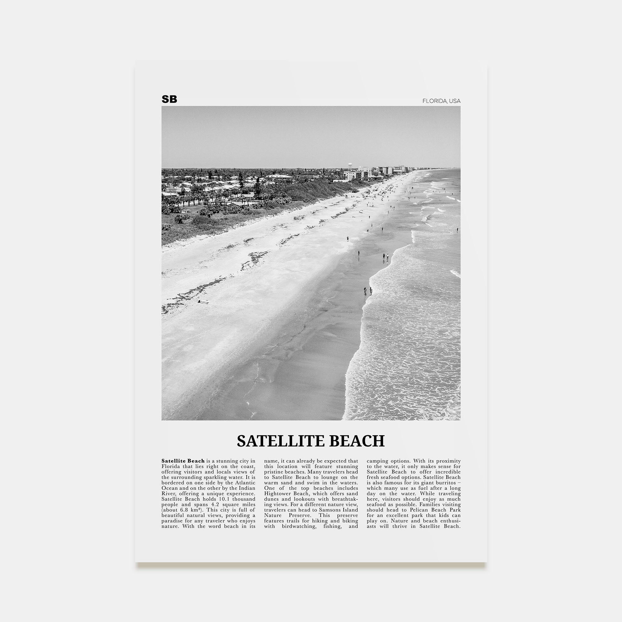 Satellite Beach Travel B&W Poster