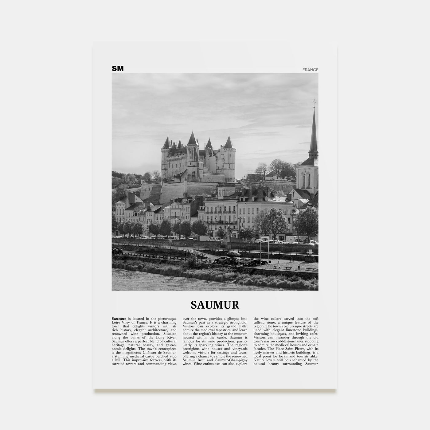 Saumur Travel B&W Poster