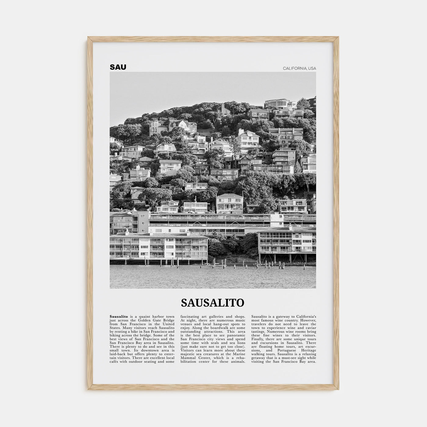 Sausalito Travel B&W Poster