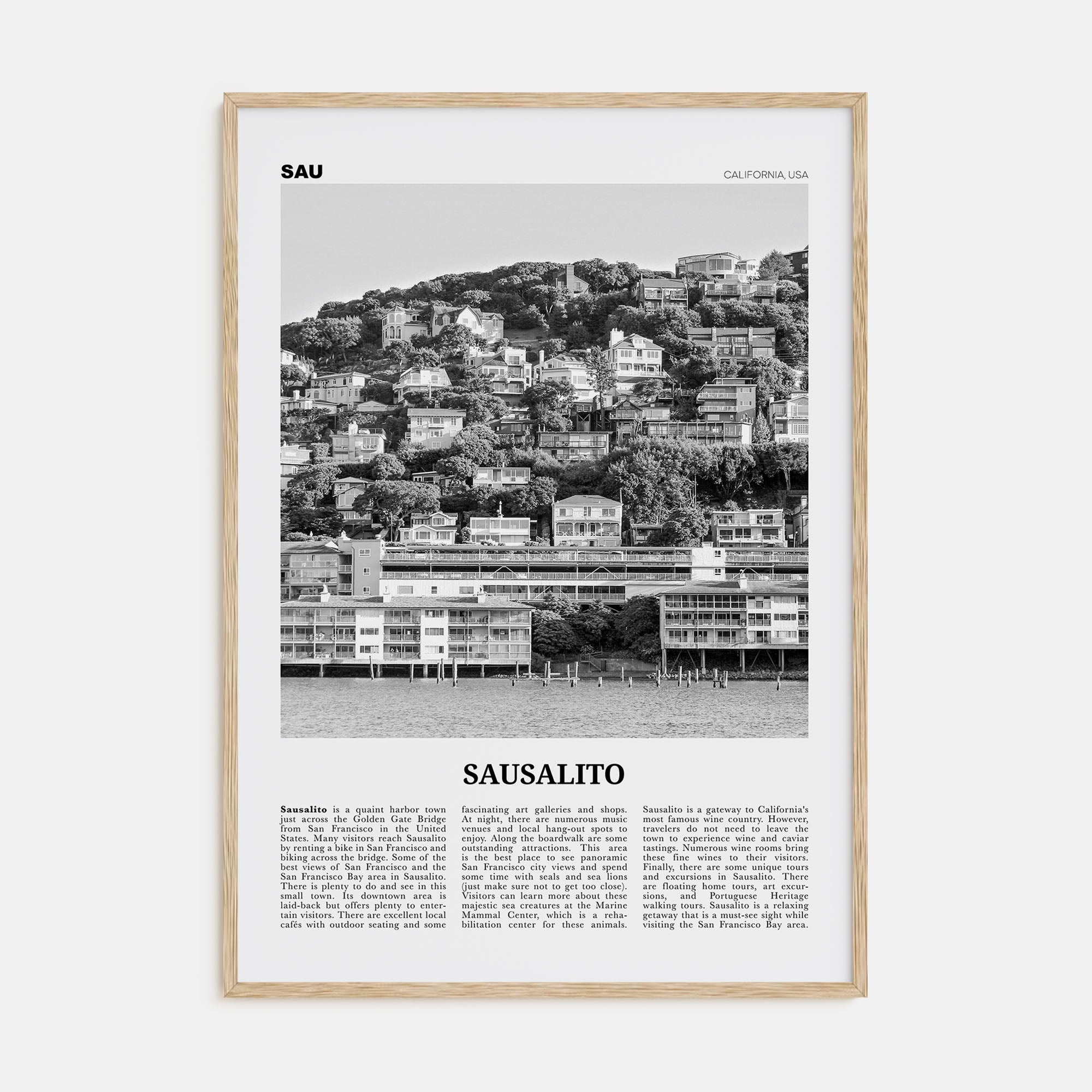 Sausalito Travel B&W Poster