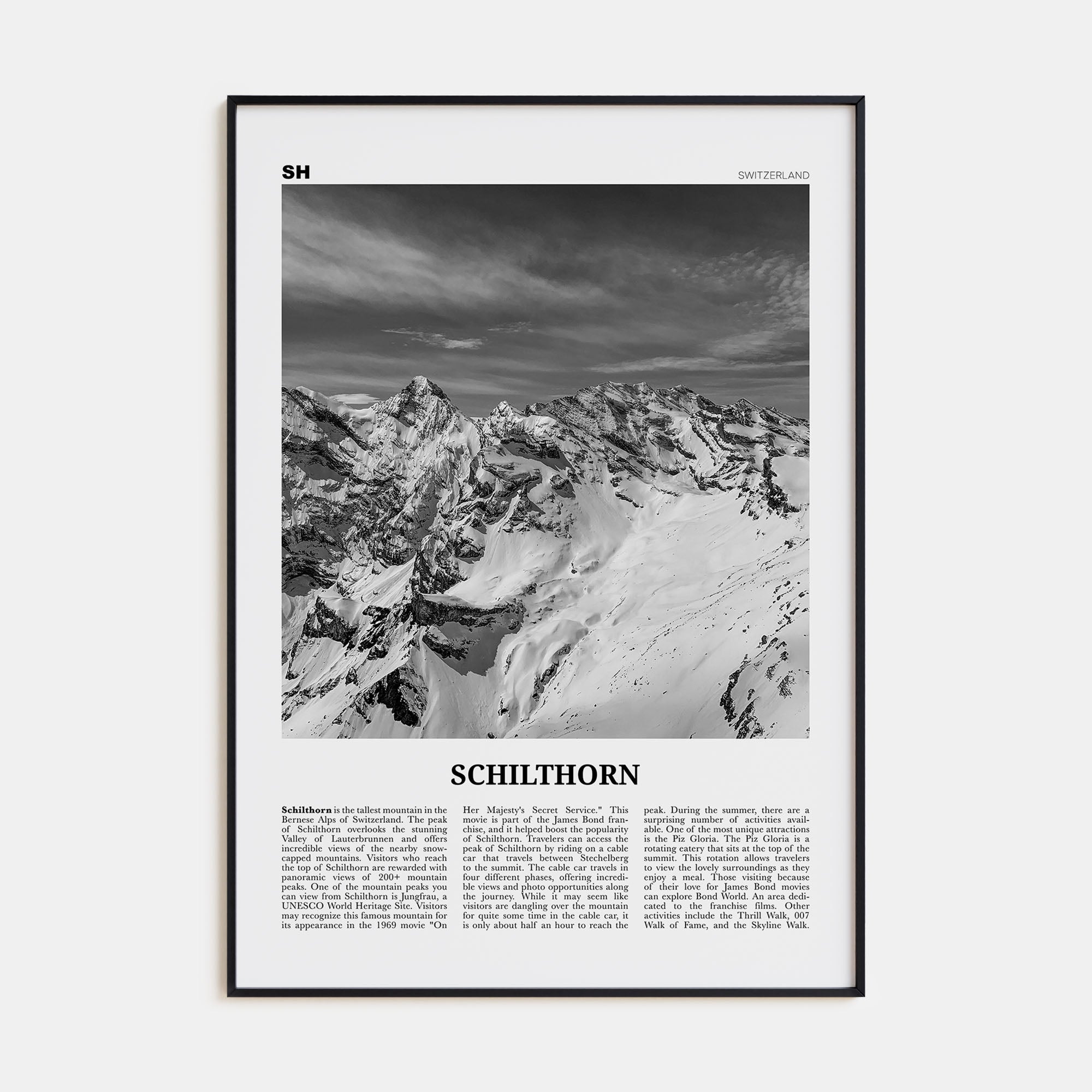 Schilthorn Travel B&W Poster