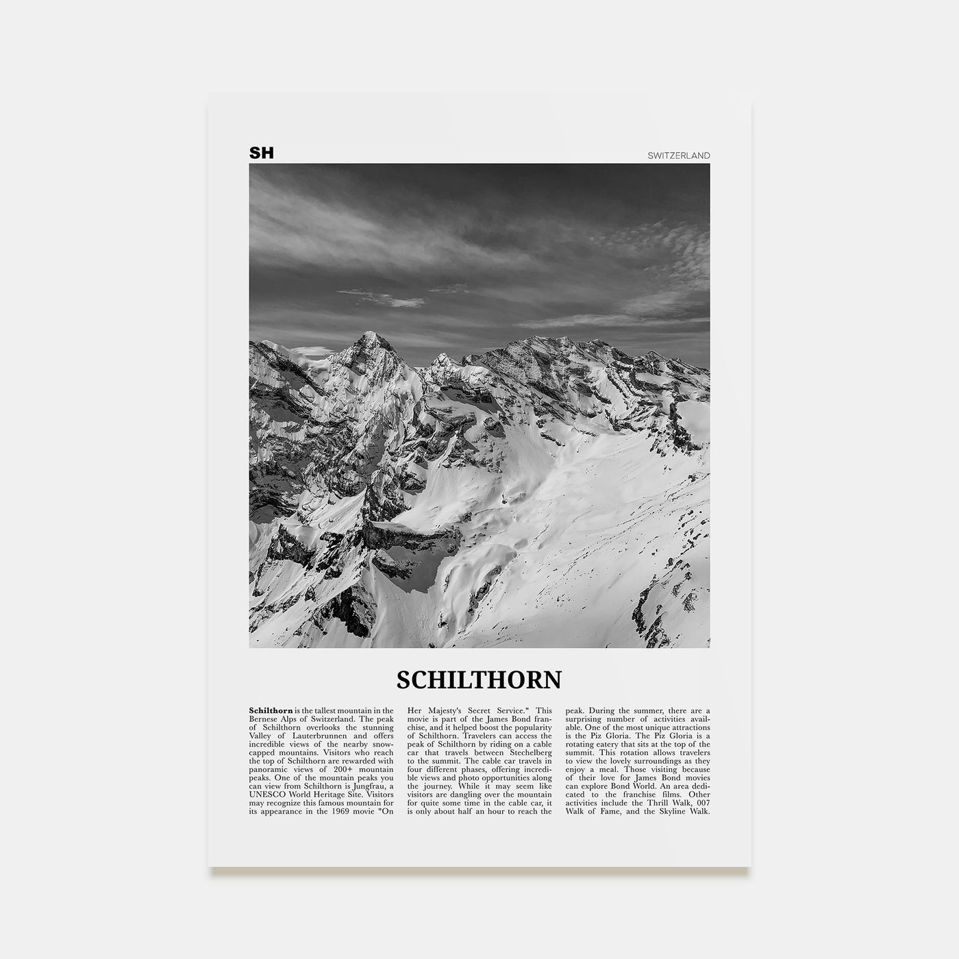 Schilthorn Travel B&W Poster