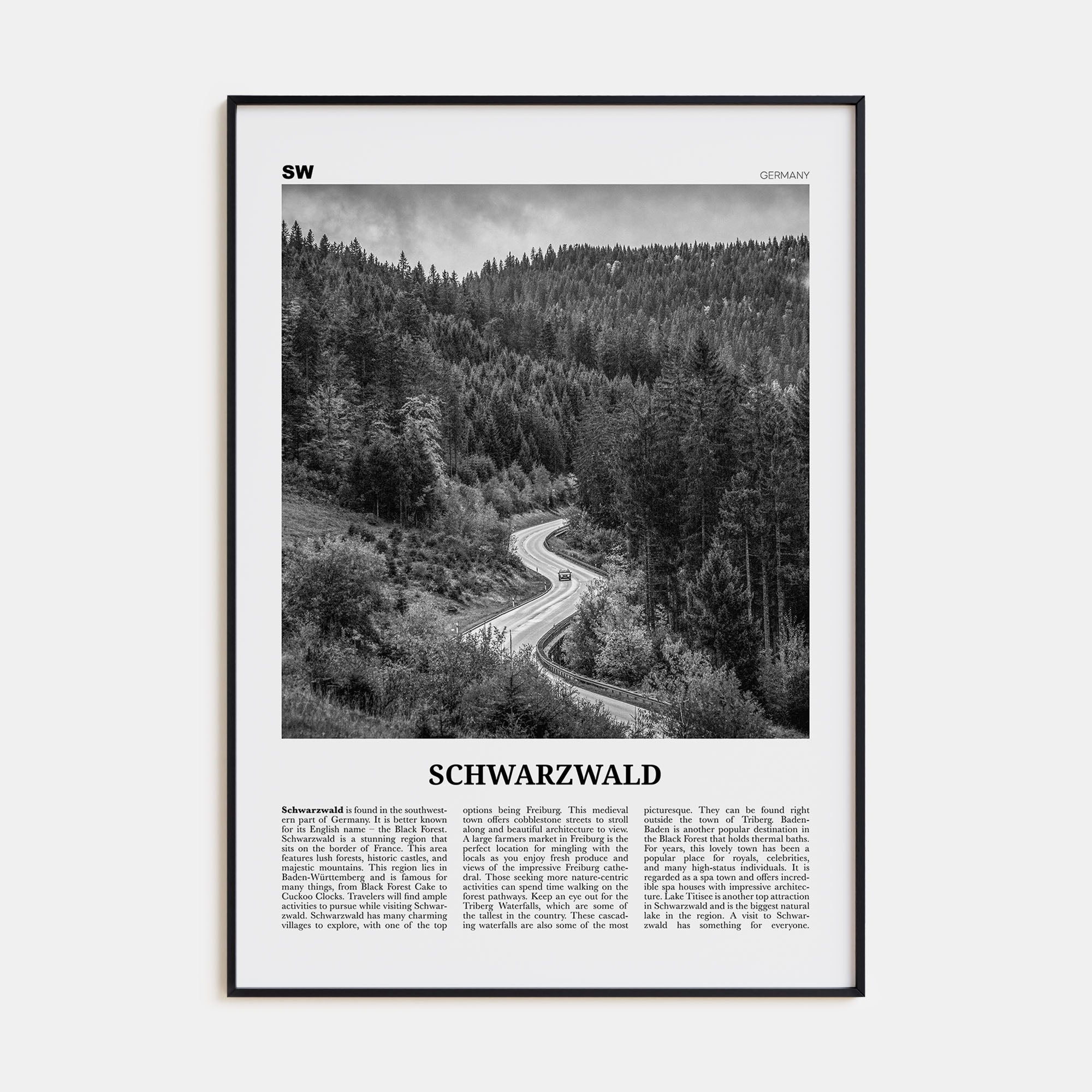 Schwarzwald Travel B&W Poster