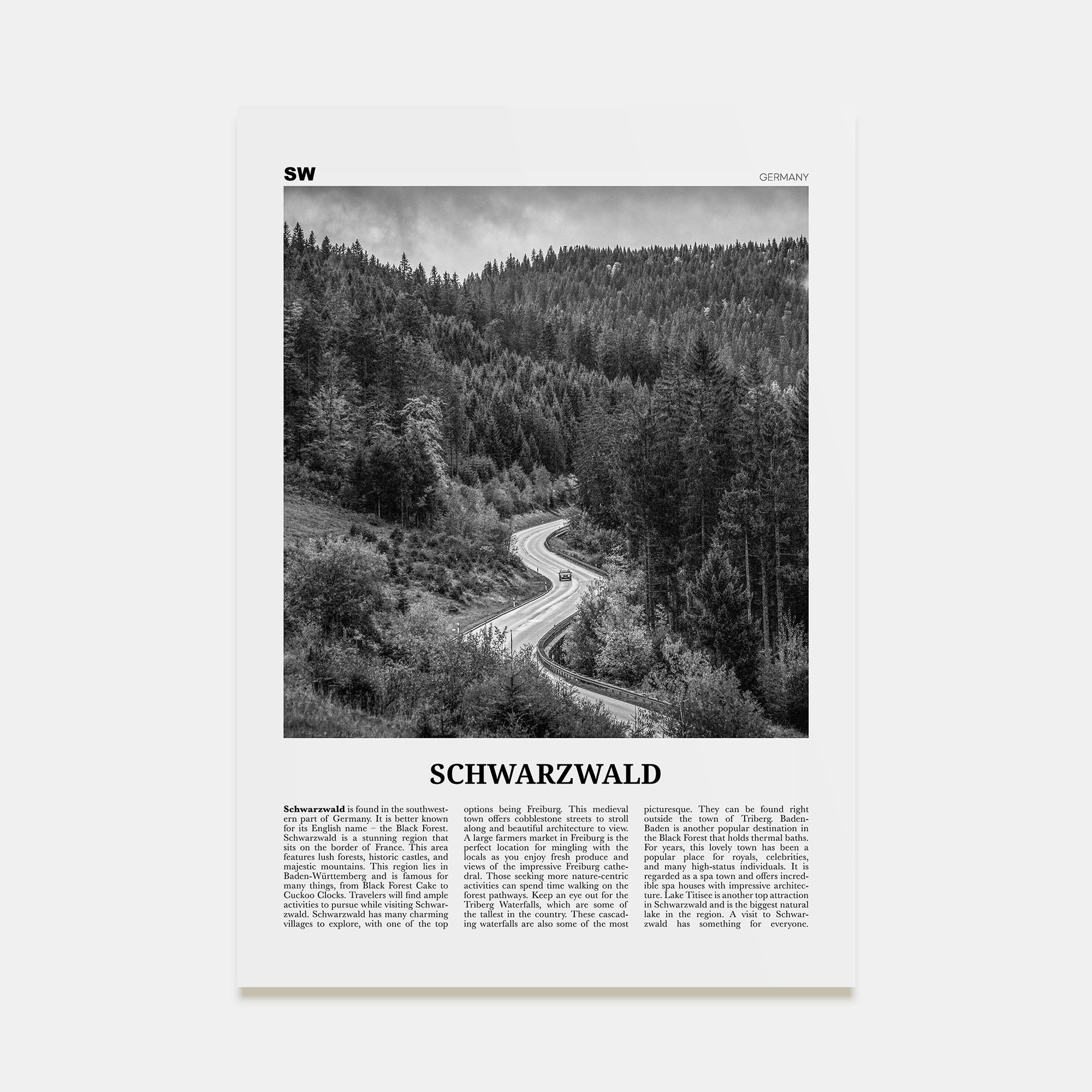 Schwarzwald Travel B&W Poster