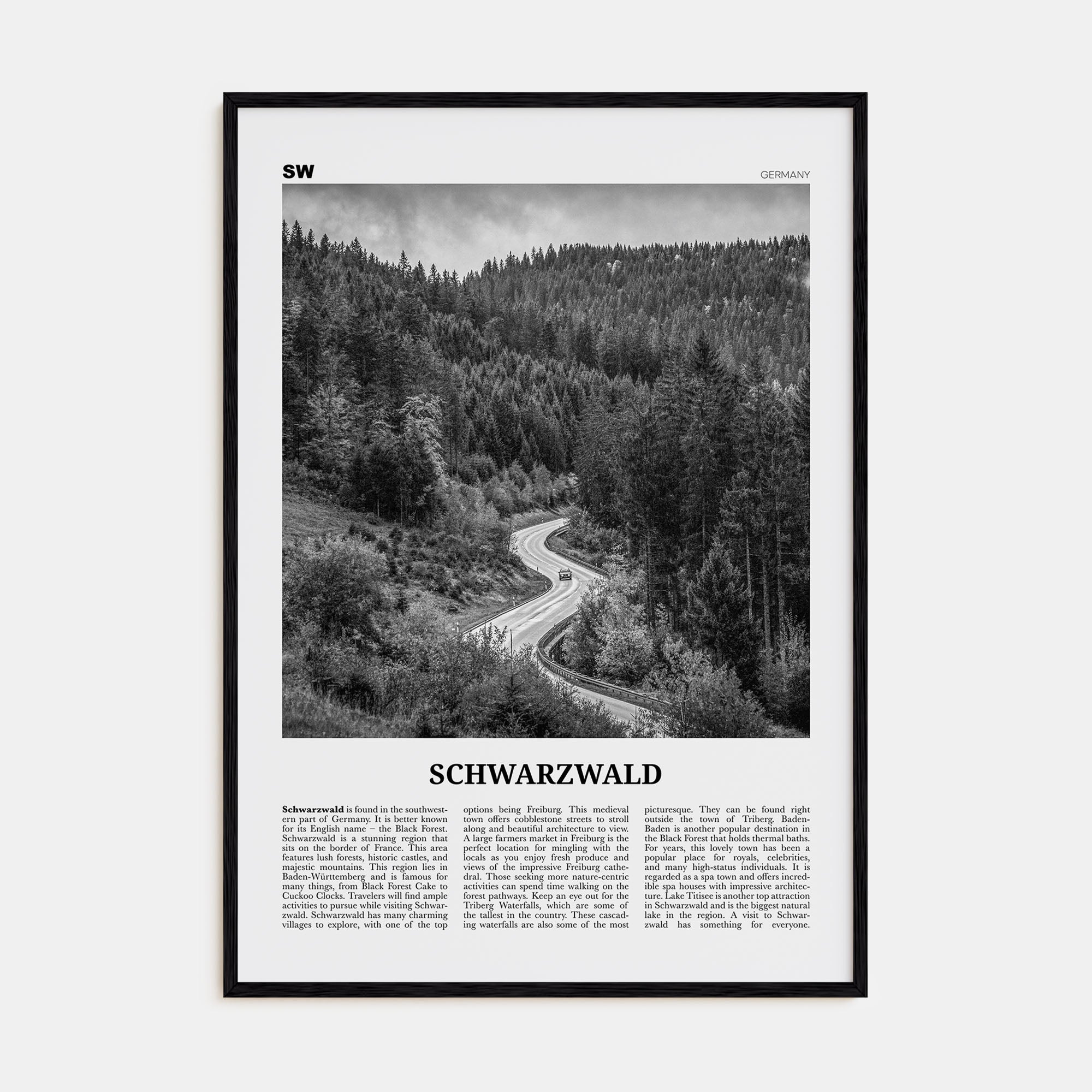 Schwarzwald Travel B&W Poster