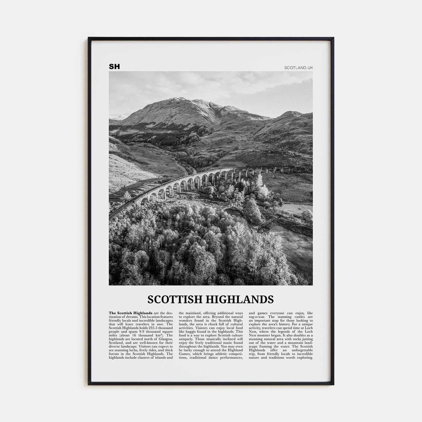 Scottish Highlands Travel B&W Poster