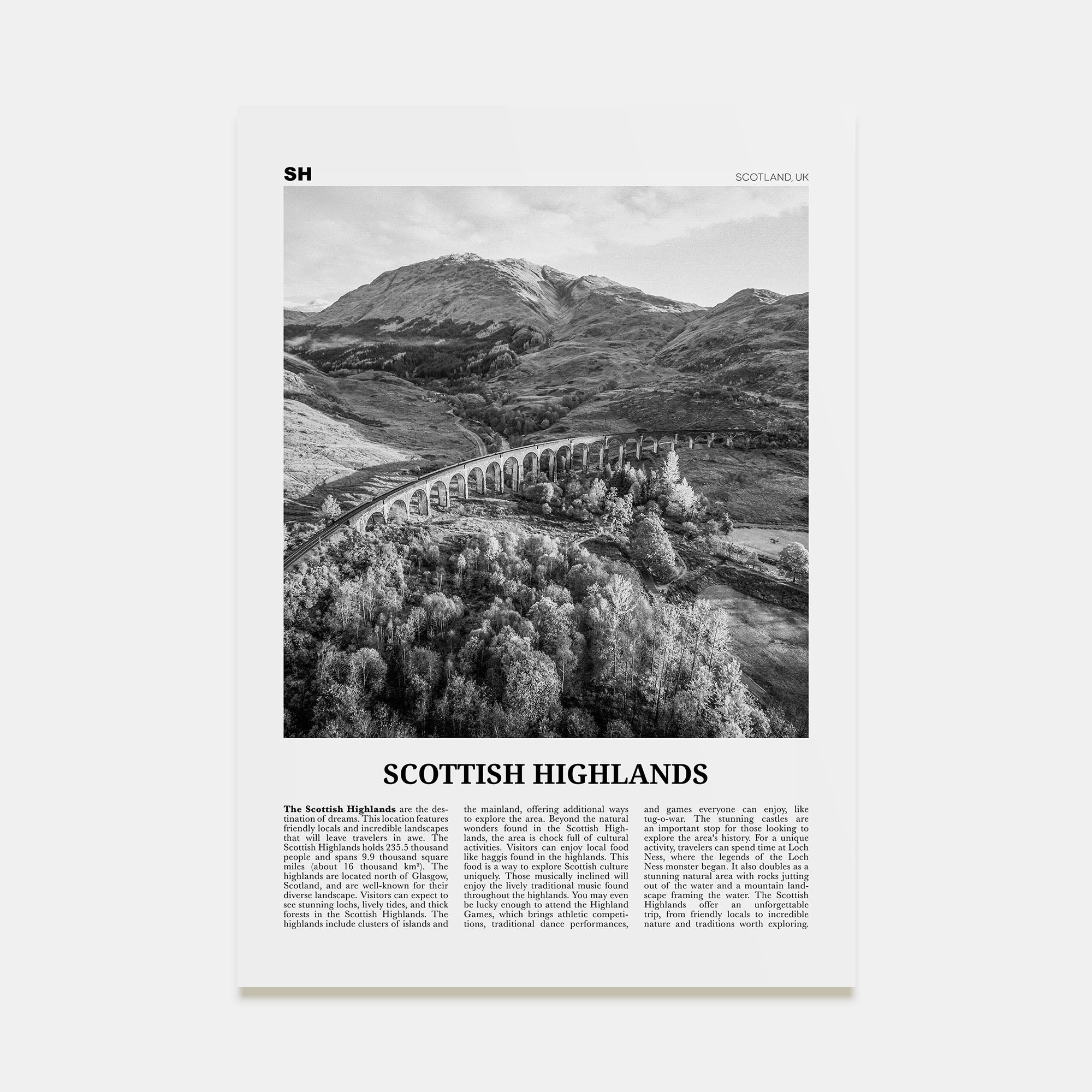 Scottish Highlands Travel B&W Poster
